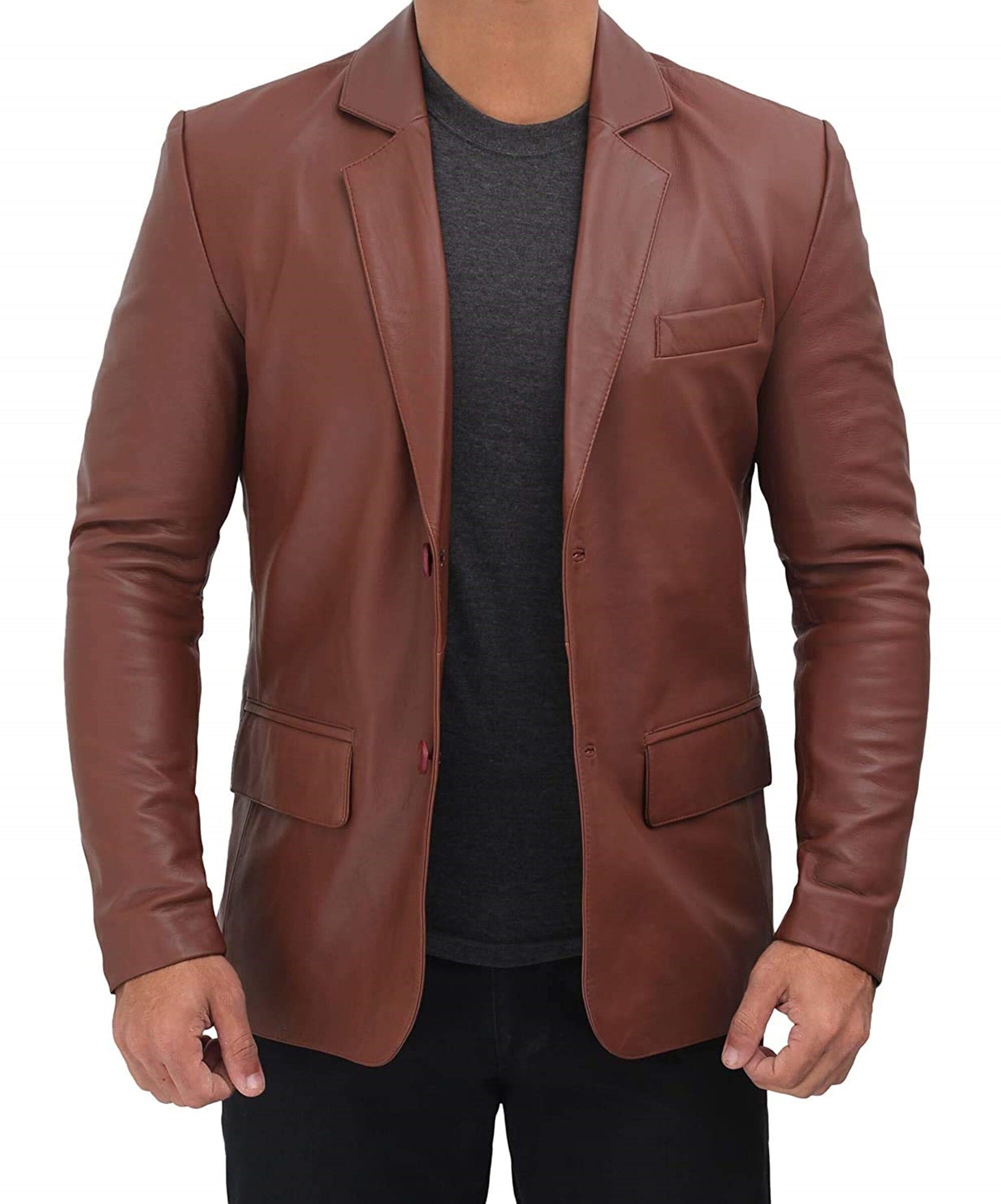 Men's Tan Blazer Vintage Blazer Leather Coat