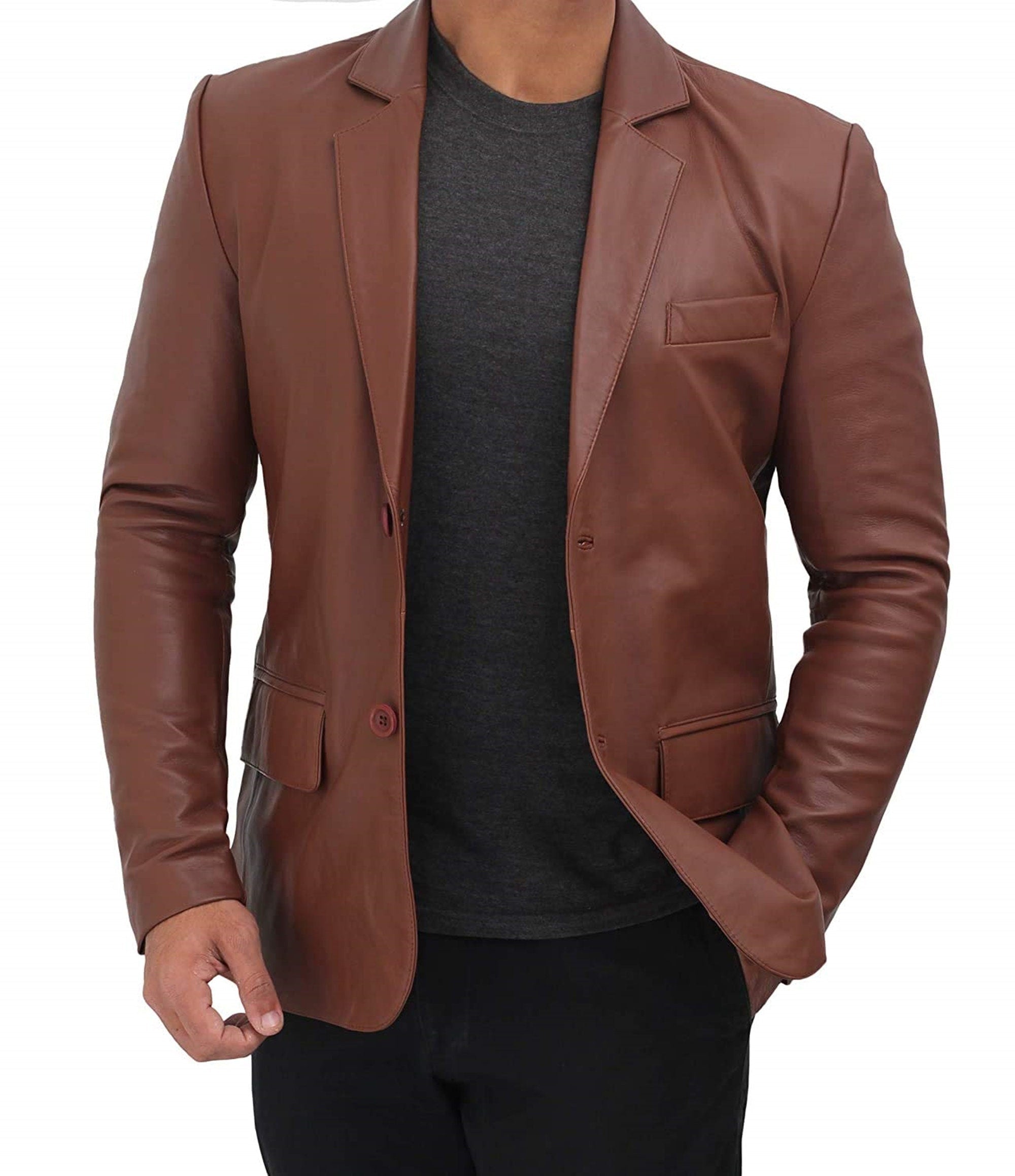 Men's Tan Blazer Vintage Blazer Leather Coat