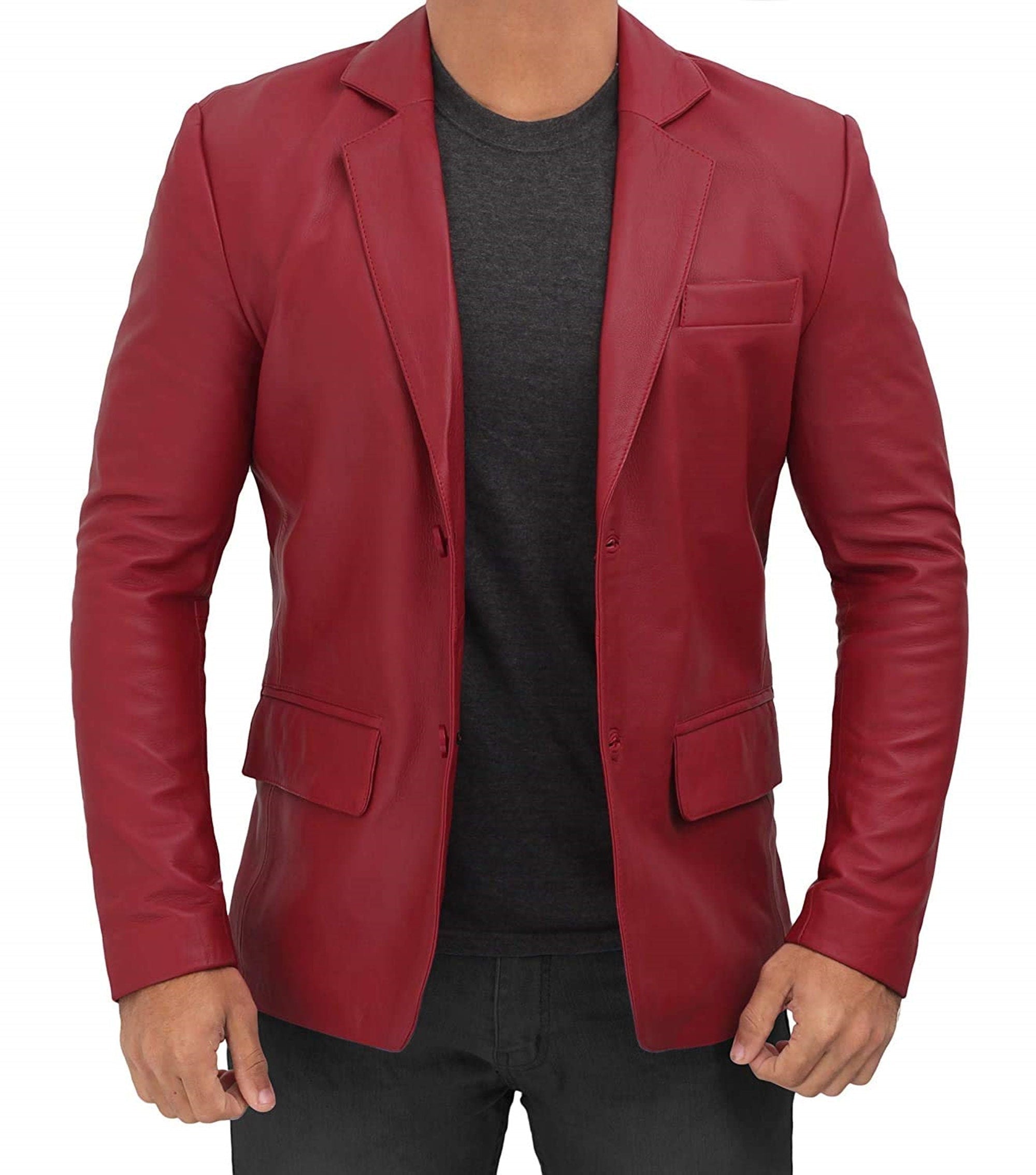 Men's Red Blazer Vintage Blazer Leather Coat