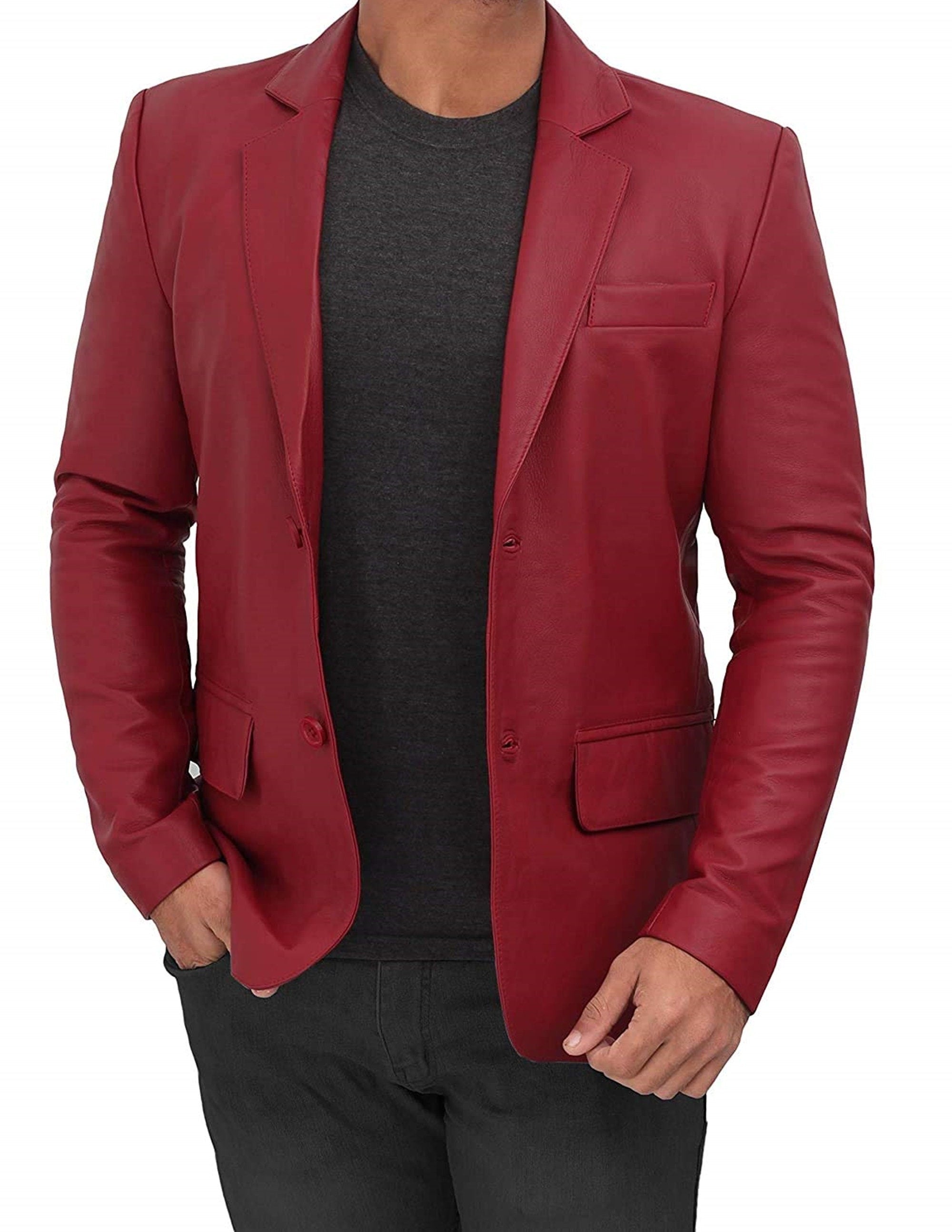 Men's Red Blazer Vintage Blazer Leather Coat