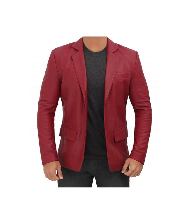 Men's Red Blazer Vintage Blazer Leather Coat