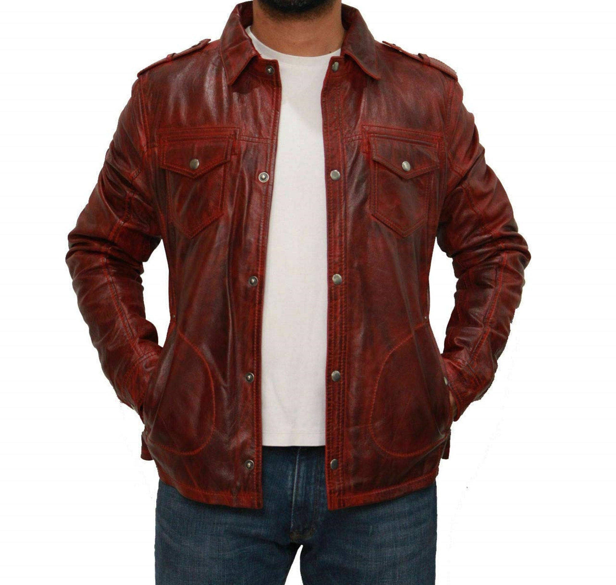 Mens Real Wax Maroon Leather Shirt