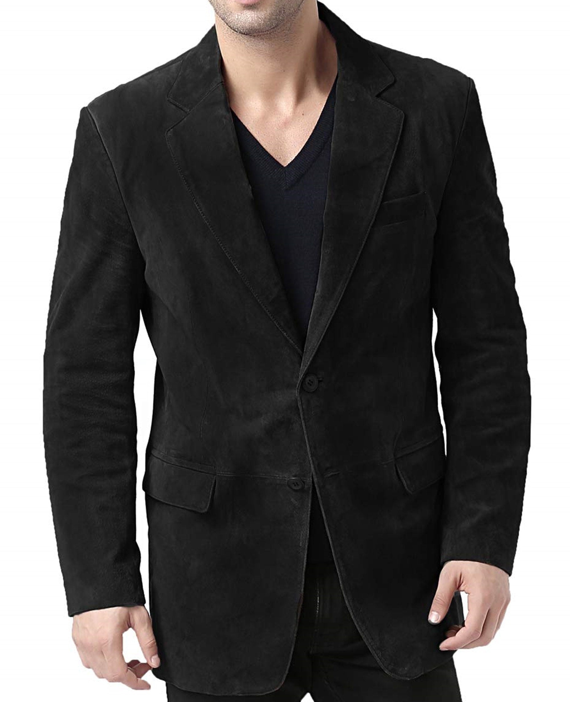 Black Suede Blazer Coat For Mens