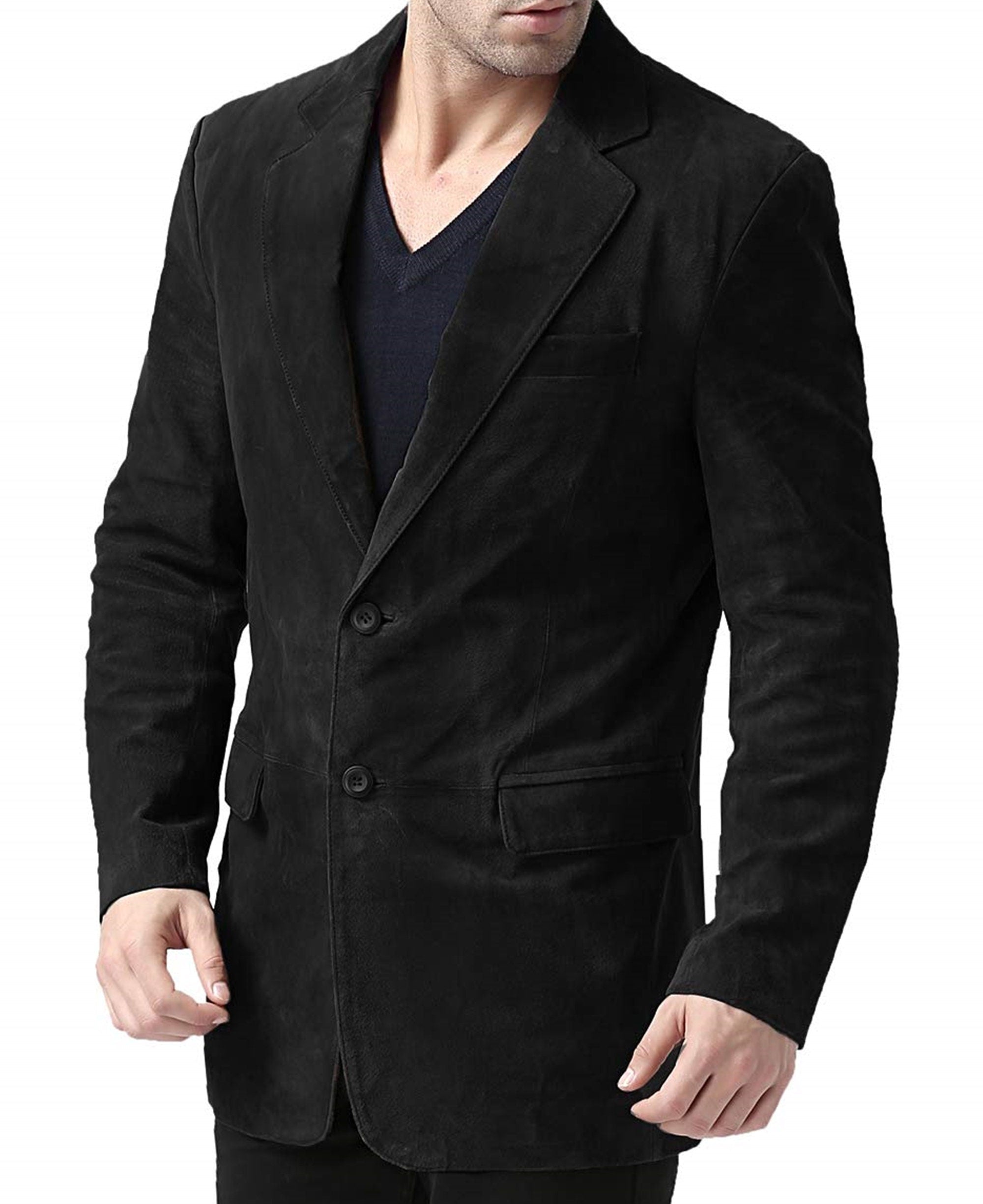 Black Suede Blazer Coat For Mens
