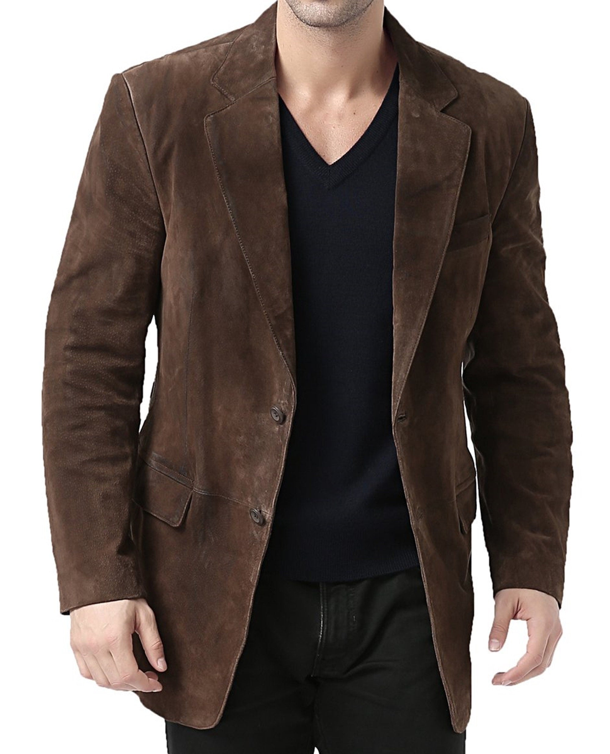 Brown Suede Leather Blazer Coat For Men