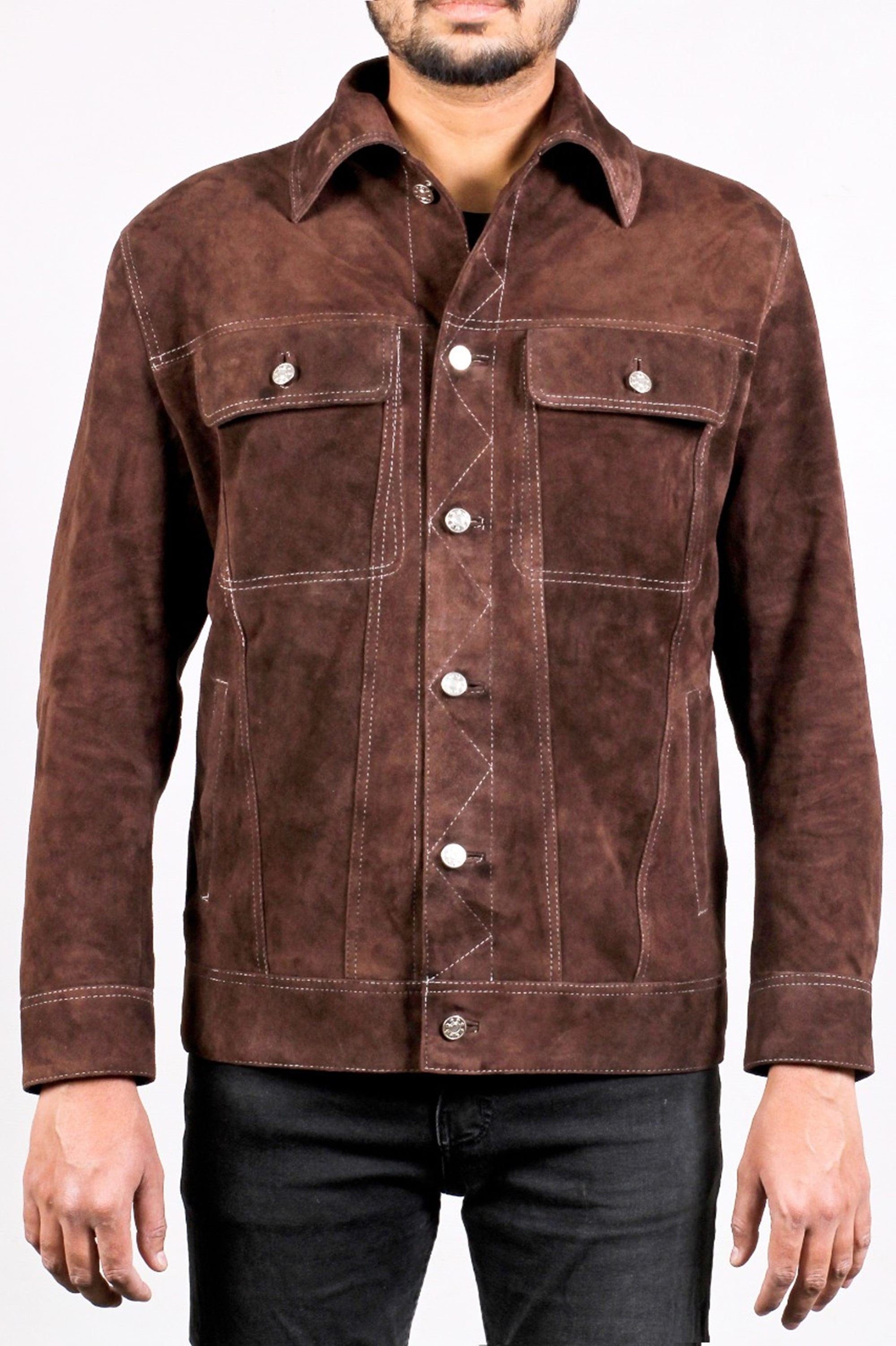 Men's Dark Brown Shirt Suede Leather Jacket