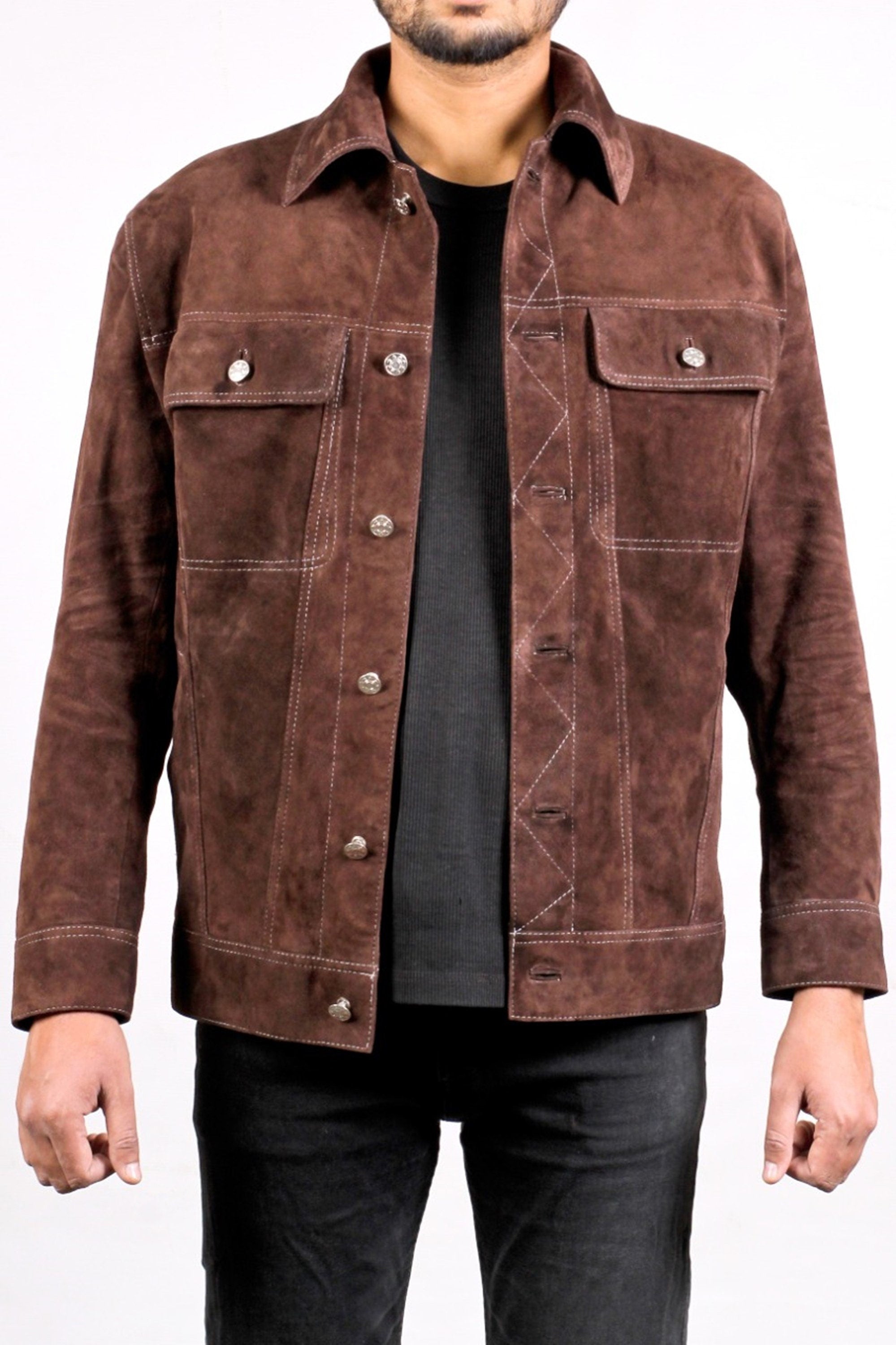 Men's Dark Brown Shirt Suede Leather Jacket