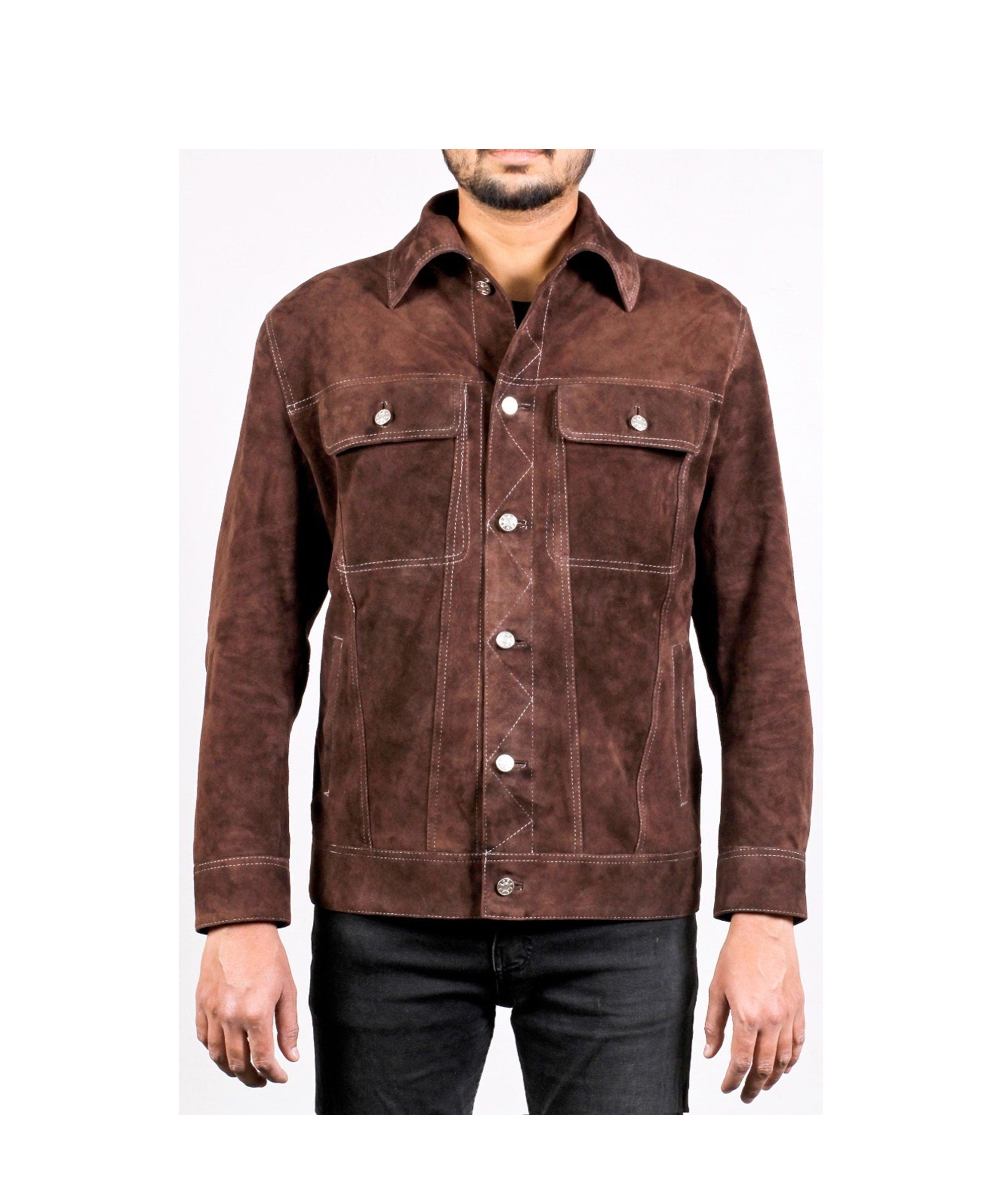 Men's Dark Brown Shirt Suede Leather Jacket