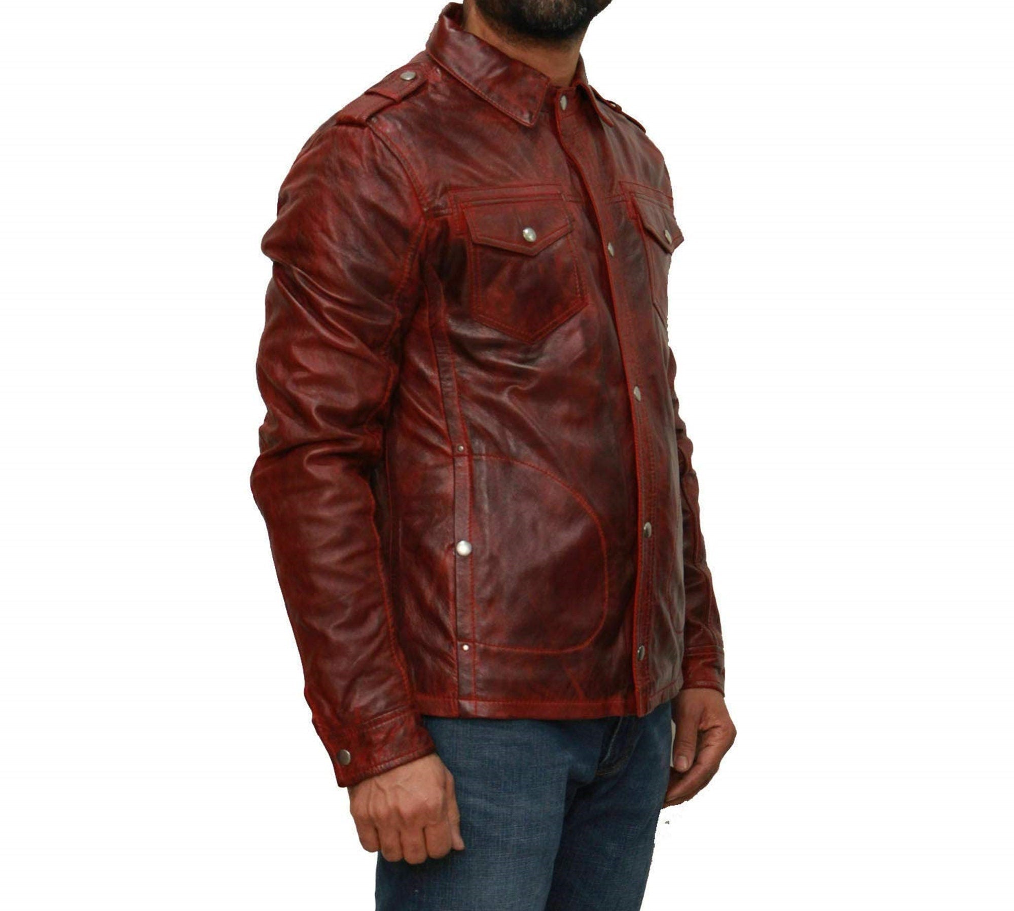 Mens Real Wax Maroon Leather Shirt