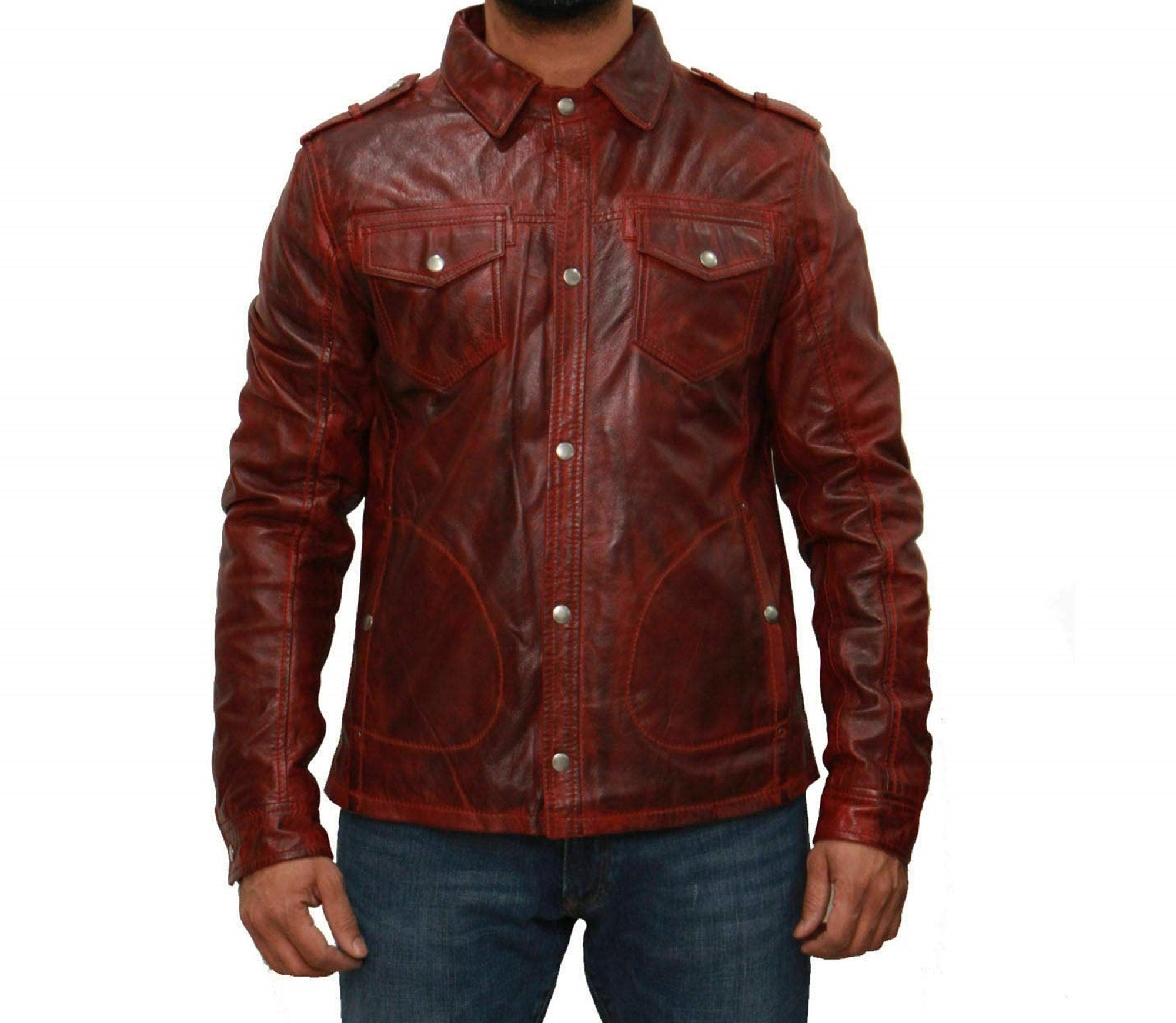 Mens Real Wax Maroon Leather Shirt