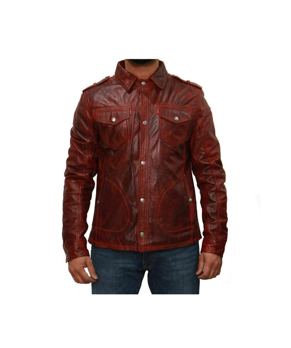 Mens Real Wax Maroon Leather Shirt
