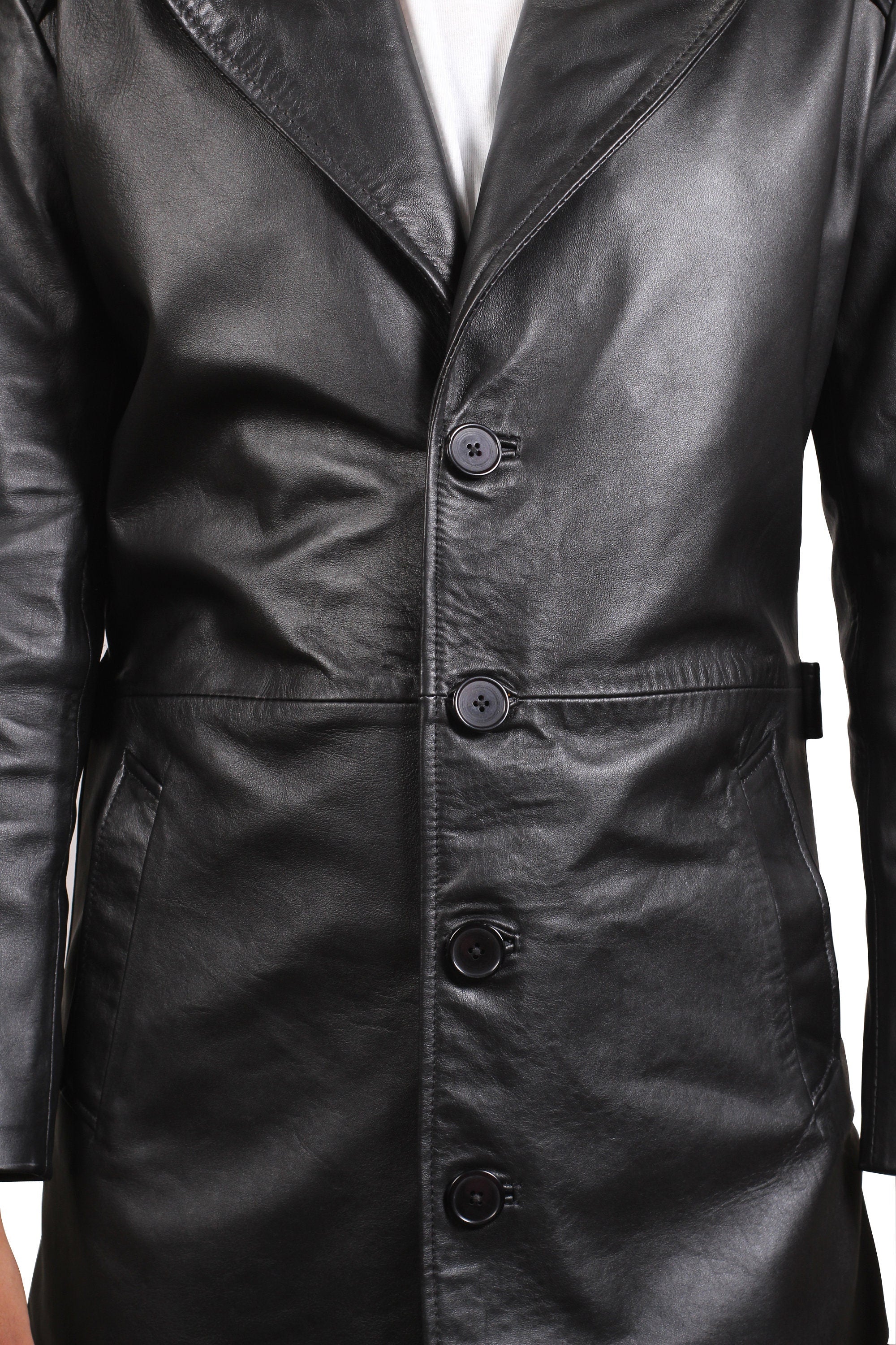 Black Leather Trench Coat Leather Vintage Coat Men