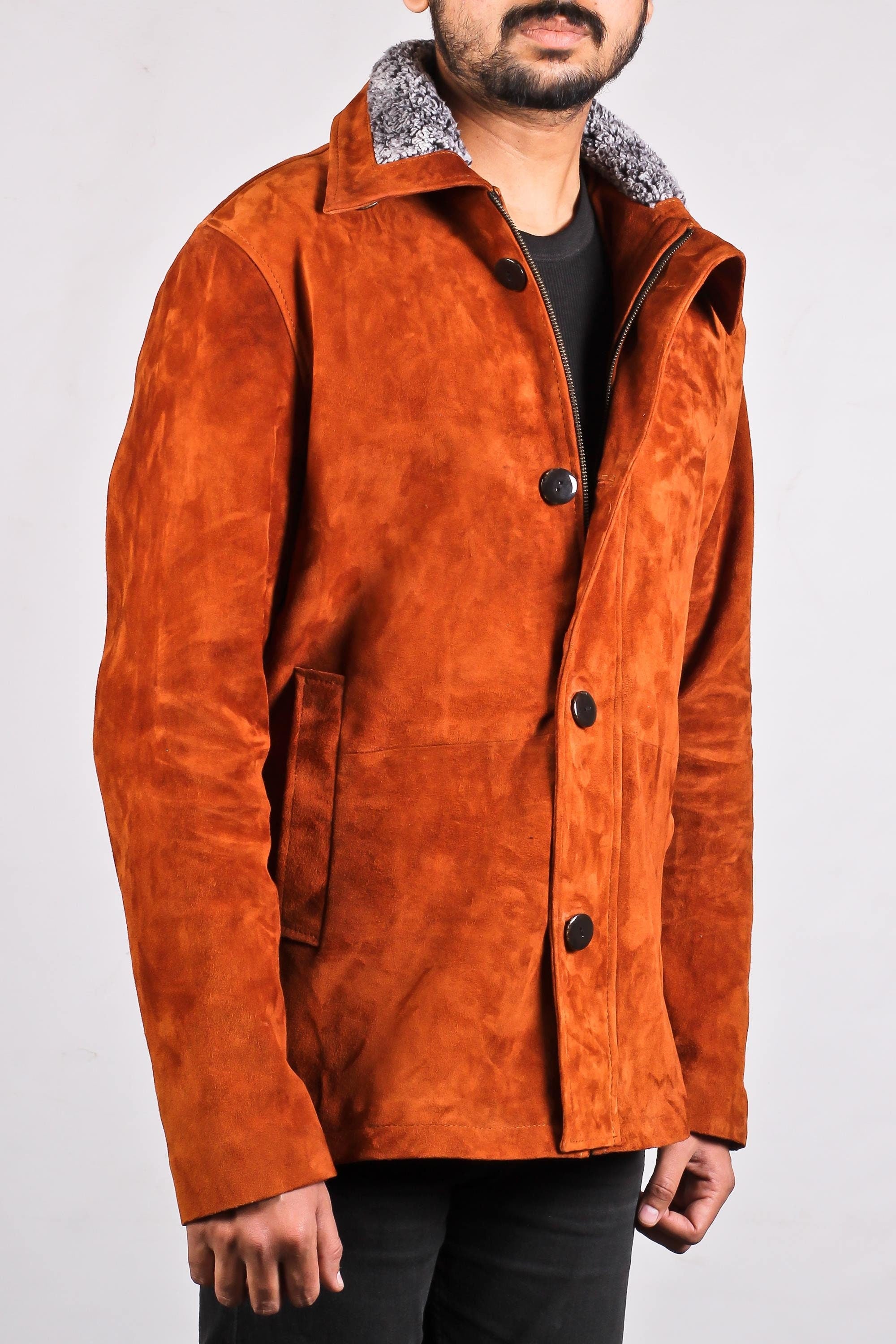 Handmade Men Suede Leather Jacket For Men