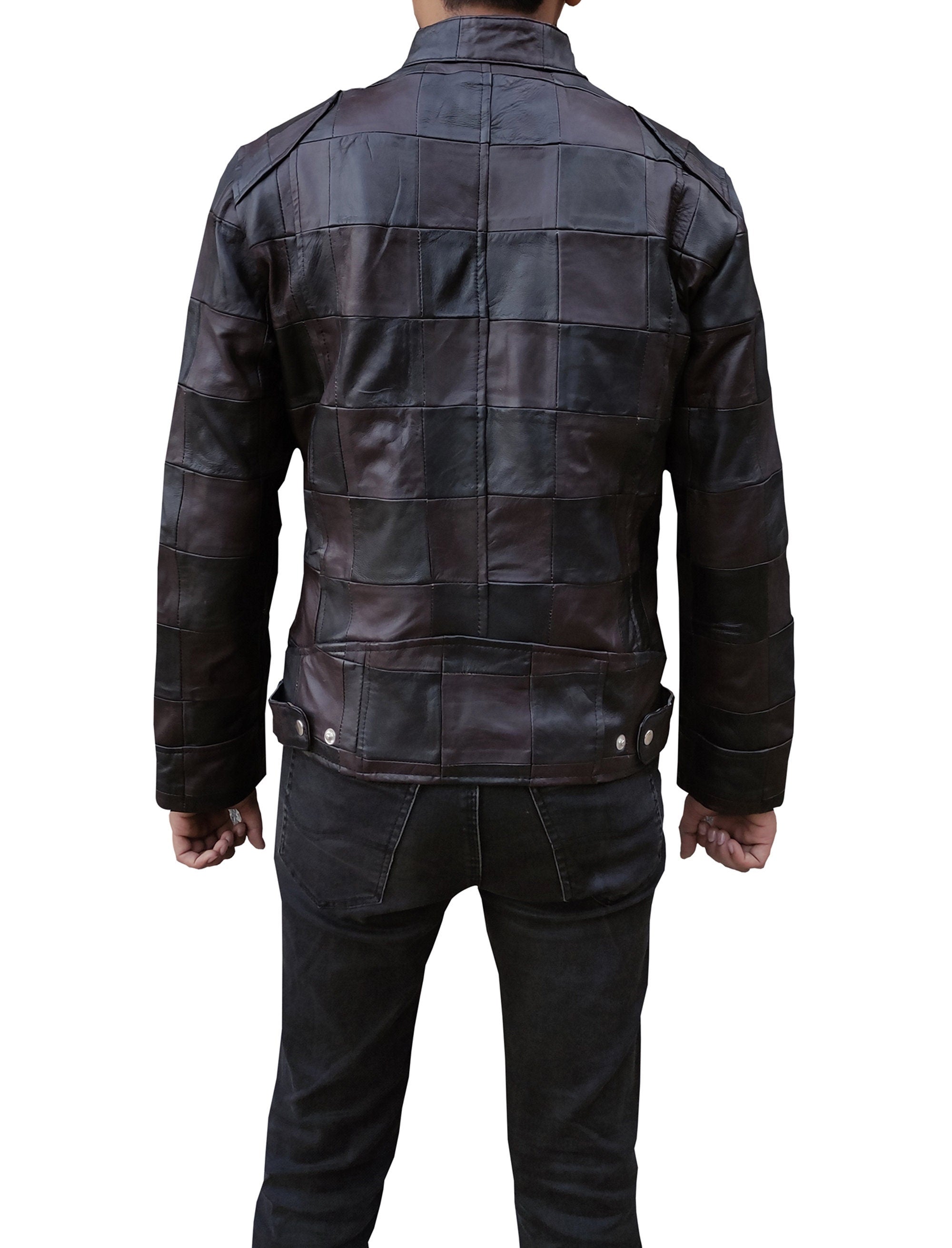 Handmade Leather Men Chase Pattern Biker Jacket