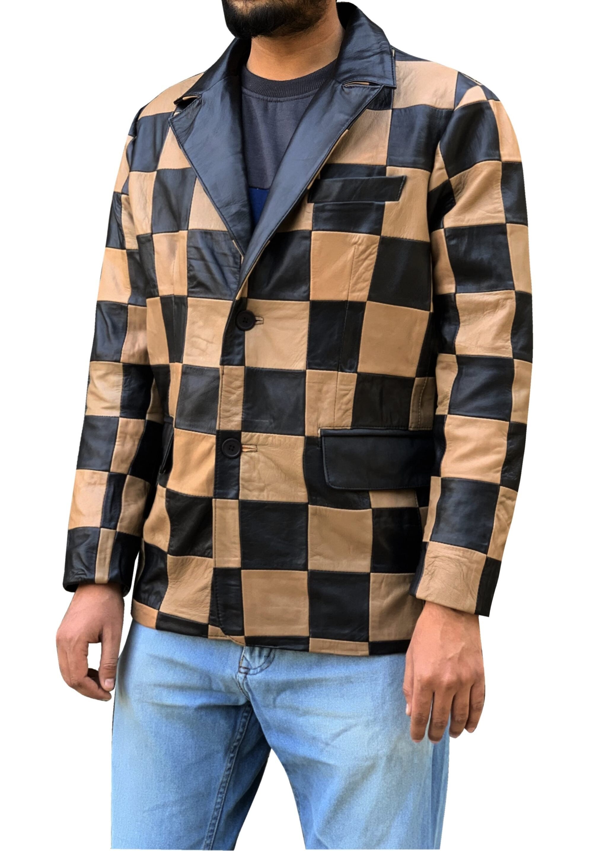 Handmade Leather Men Chase Pattern Blazer Coat