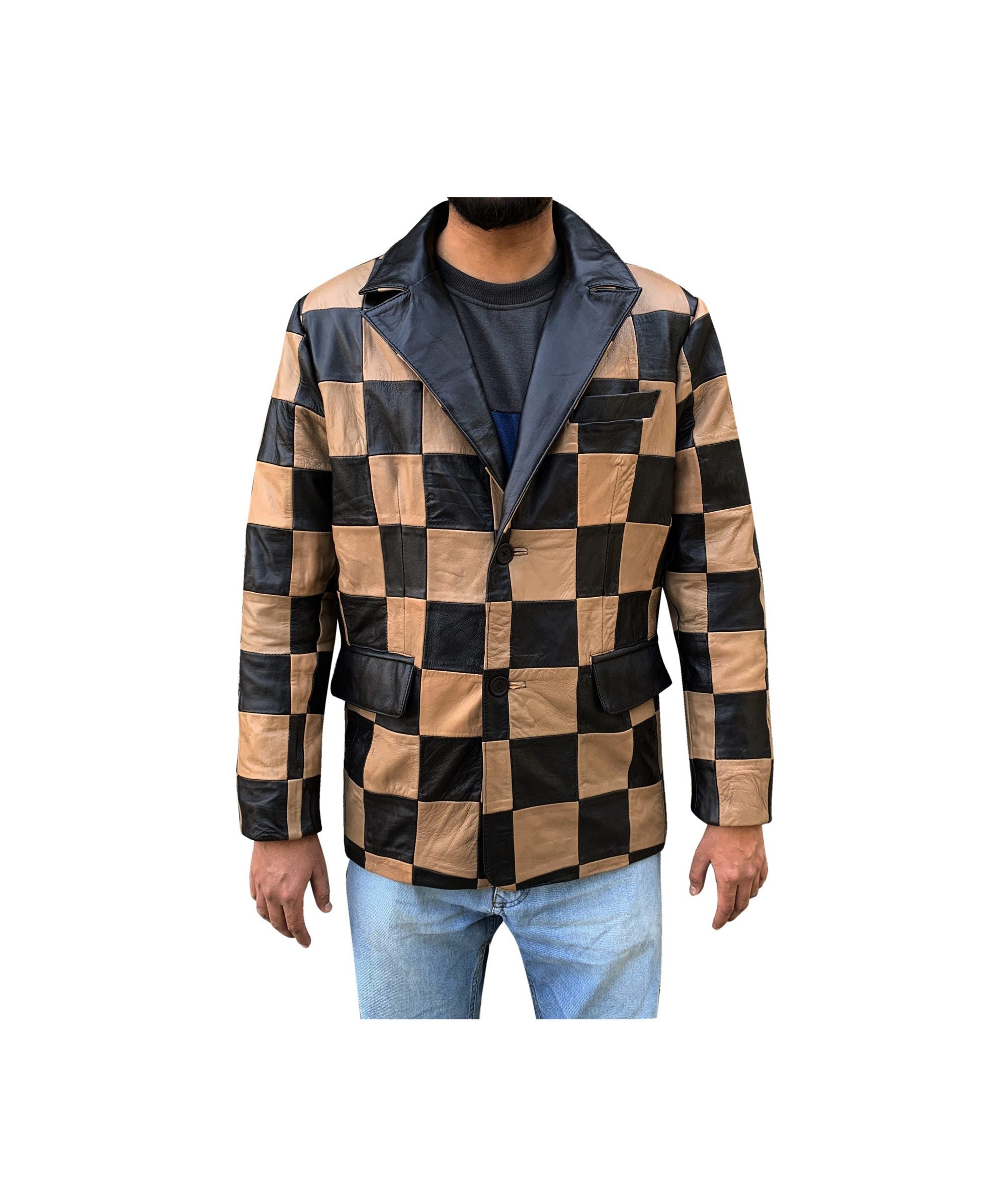 Handmade Leather Men Chase Pattern Blazer Coat
