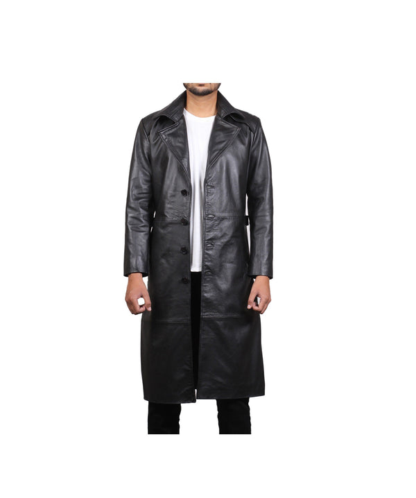 Black Leather Trench Coat Leather Vintage Coat Men