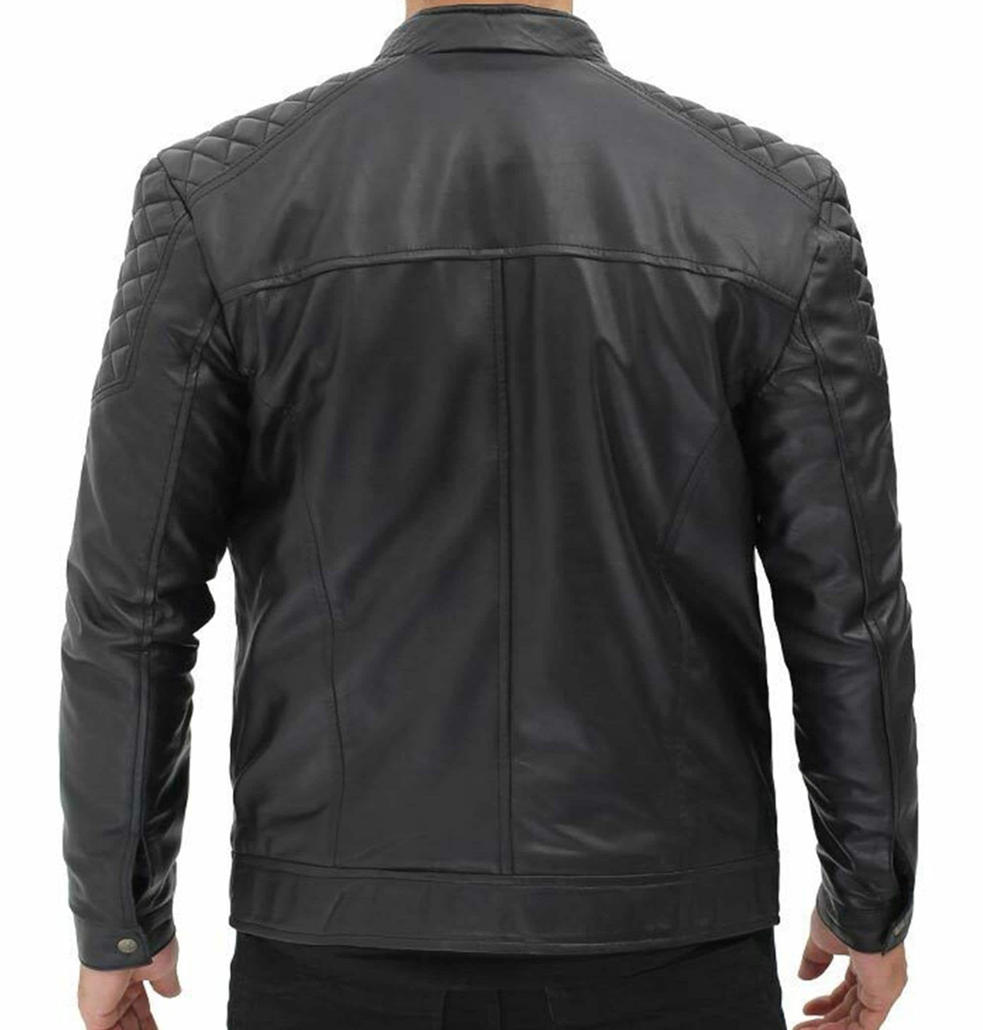 Men Genuine Black Biker Quilted Leather Jacket