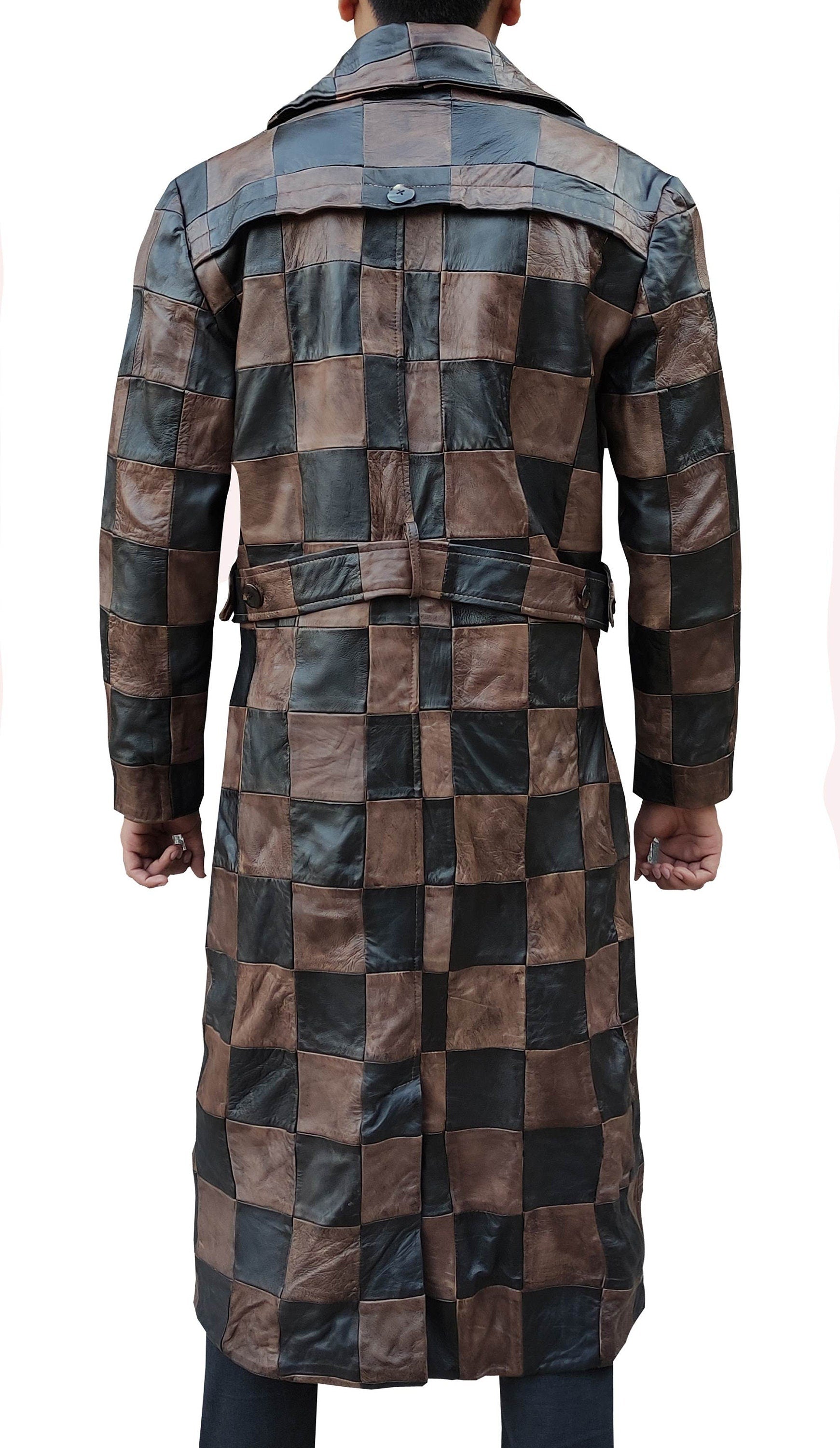 Handmade Leather Men Chase Pattern Trench Coat