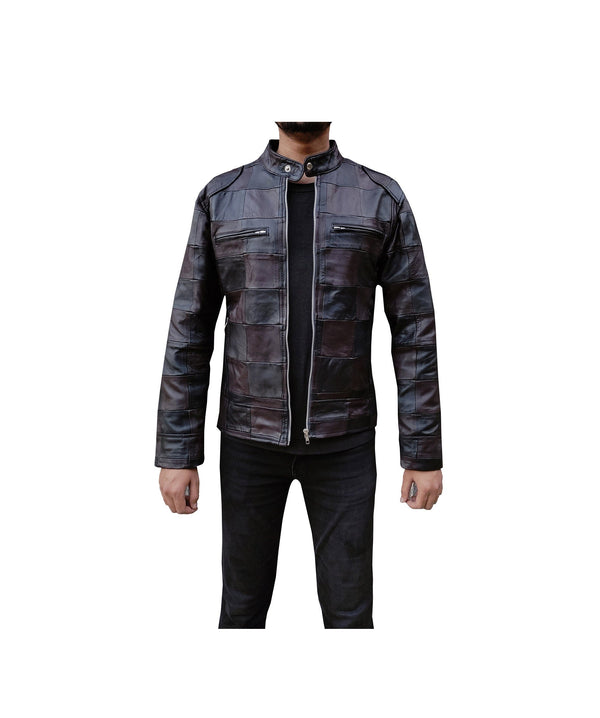 Handmade Leather Men Chase Pattern Biker Jacket
