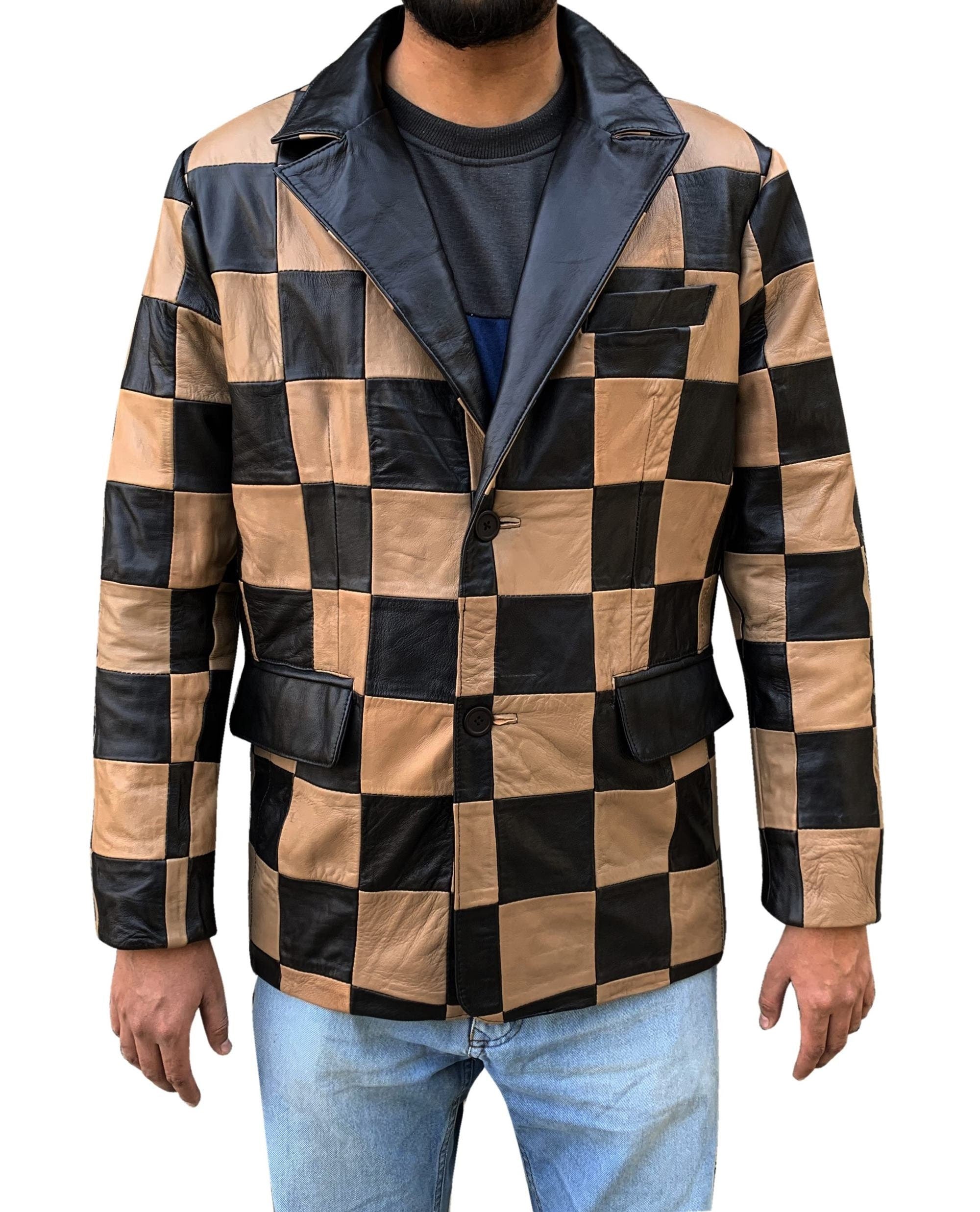 Handmade Leather Men Chase Pattern Blazer Coat