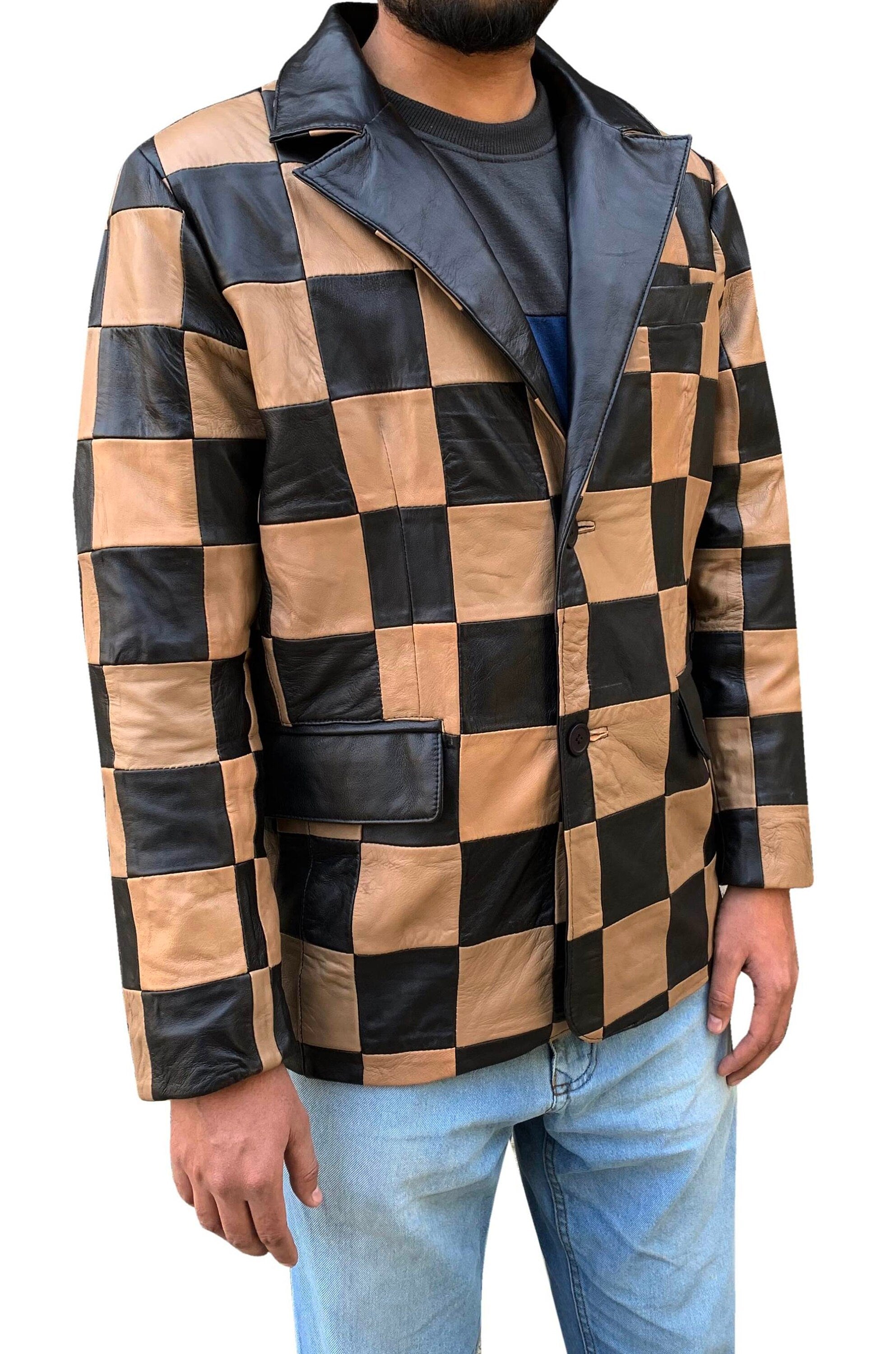 Handmade Leather Men Chase Pattern Blazer Coat