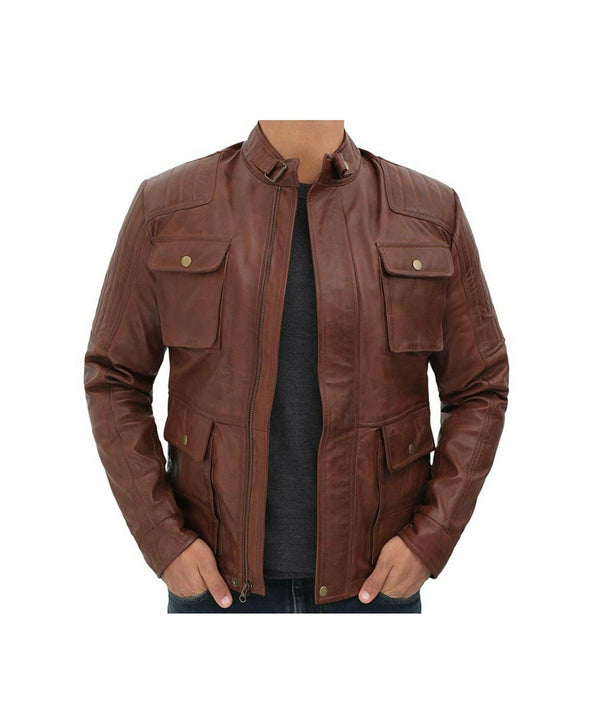 Men's Brown Leather Four Pocket Jacket