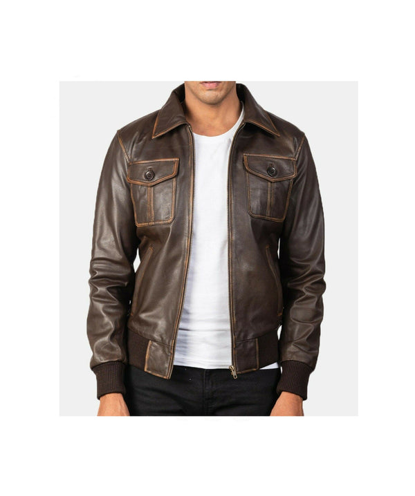 Mens Brown Rub Off  Leather Jacket