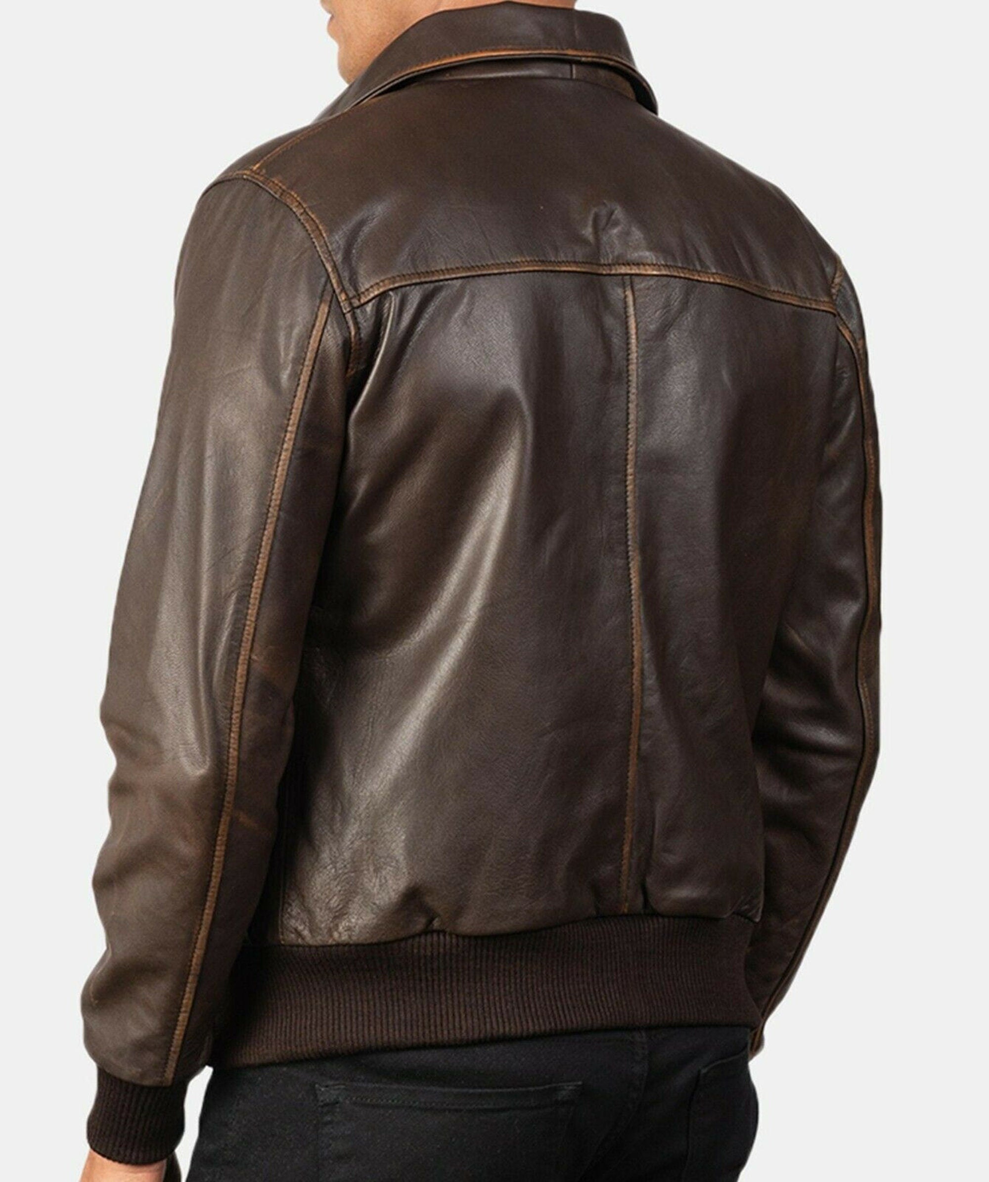 Mens Brown Rub Off  Leather Jacket