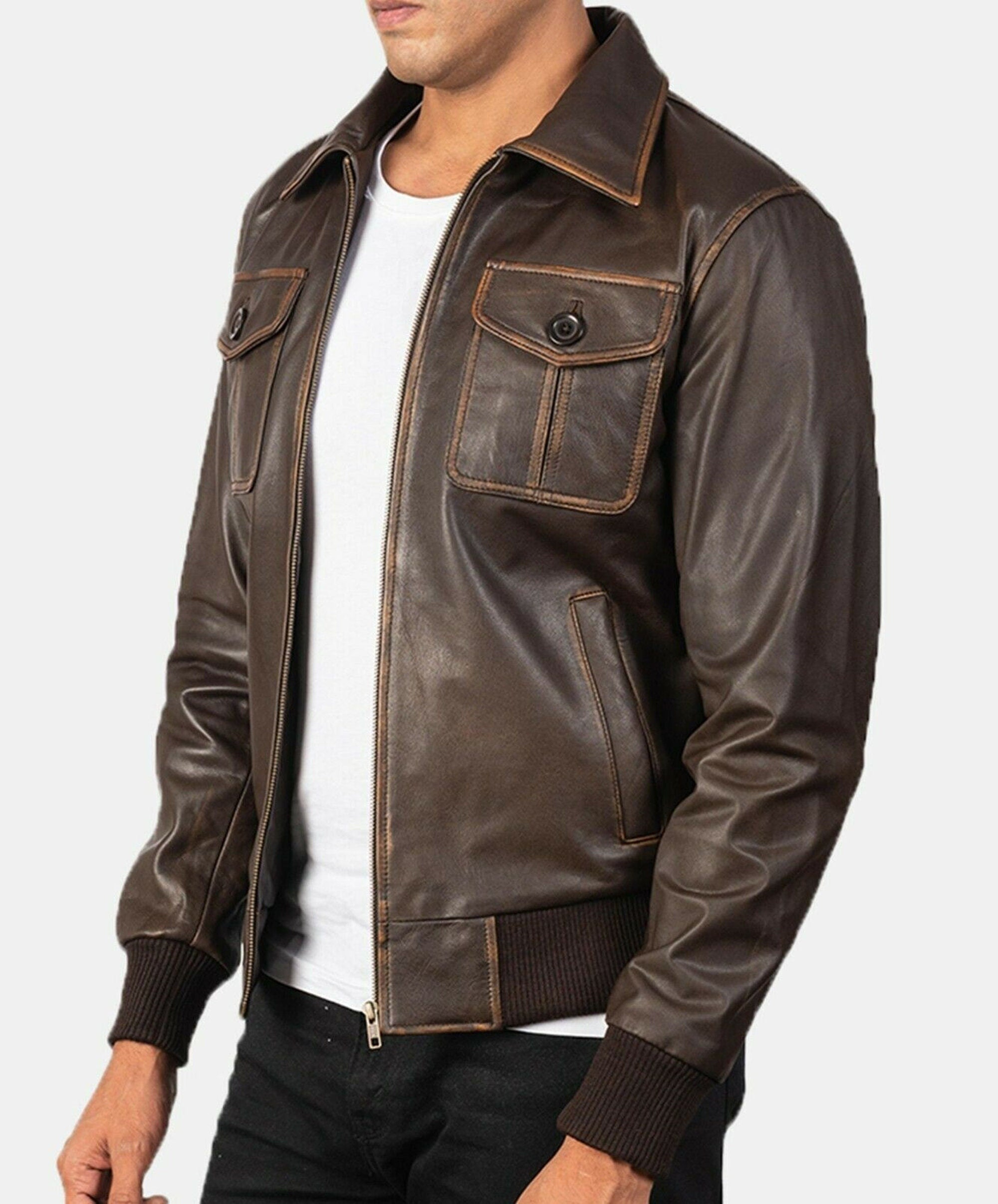 Mens Brown Rub Off  Leather Jacket