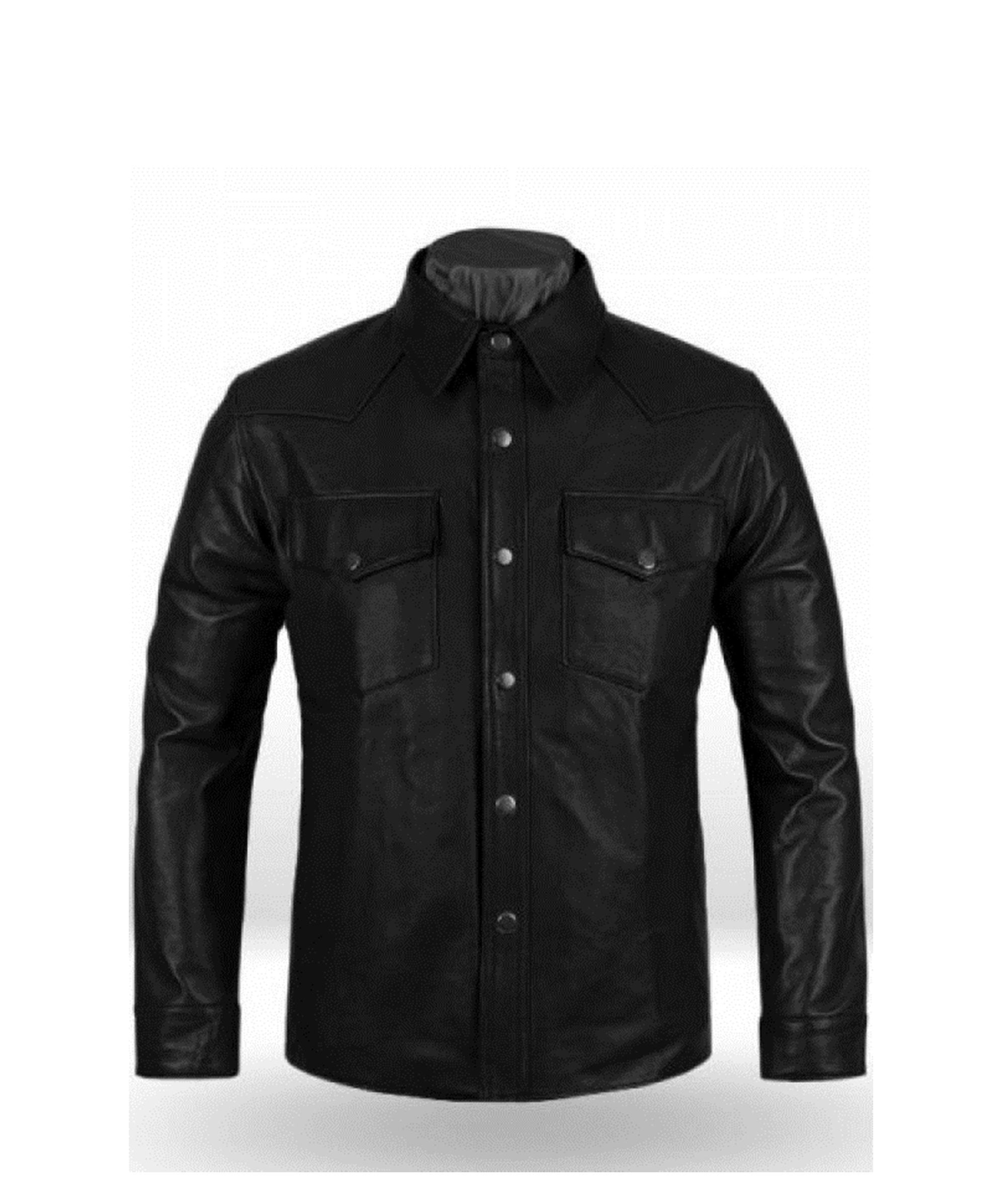 Mens Black Leather Full Sleeves Shirt