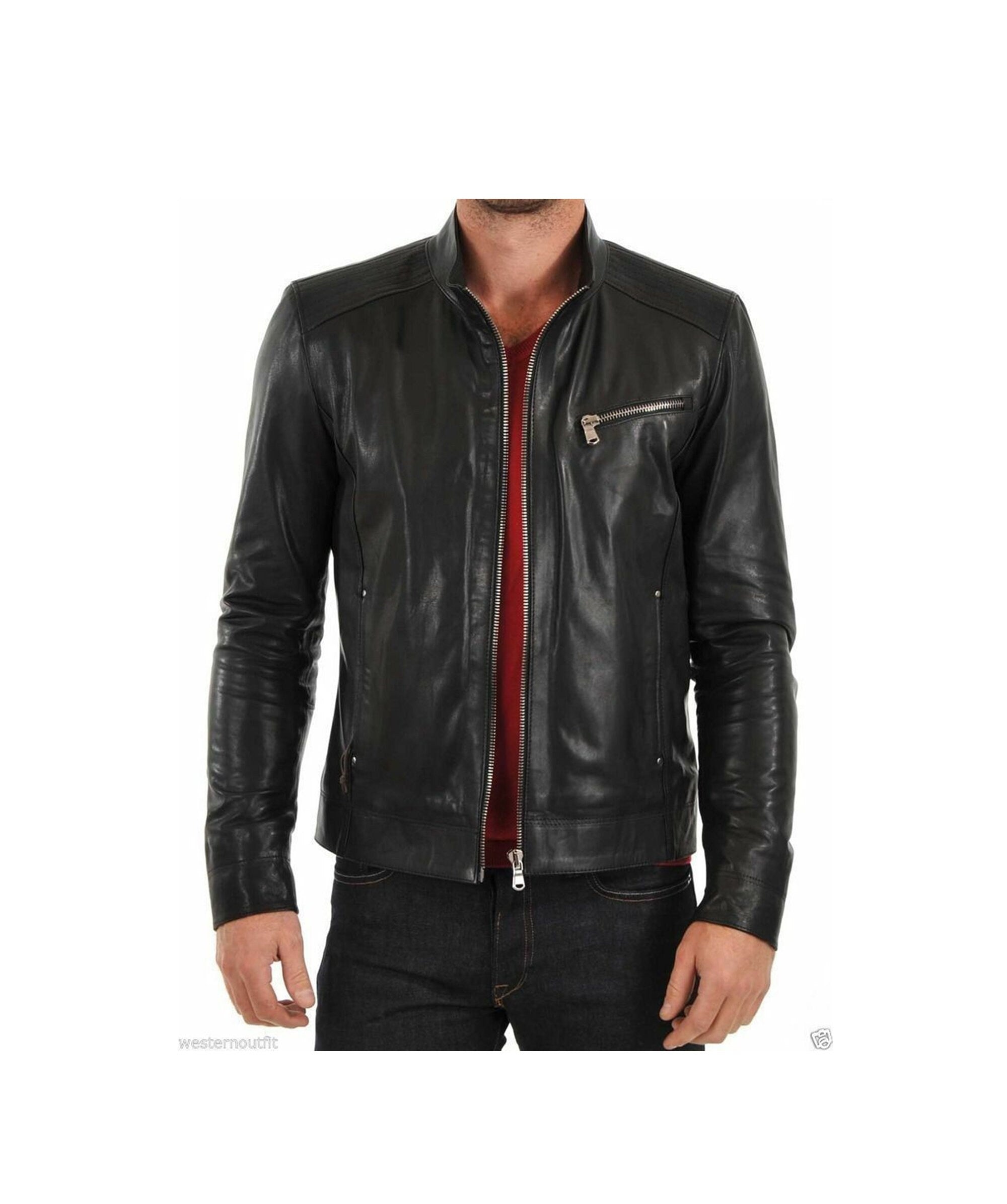 Mens Black r Top Stand Collar Jacket For Men