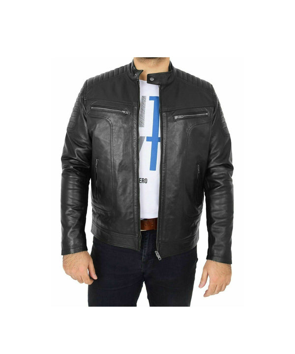 Mens Black Biker Leather Jacket