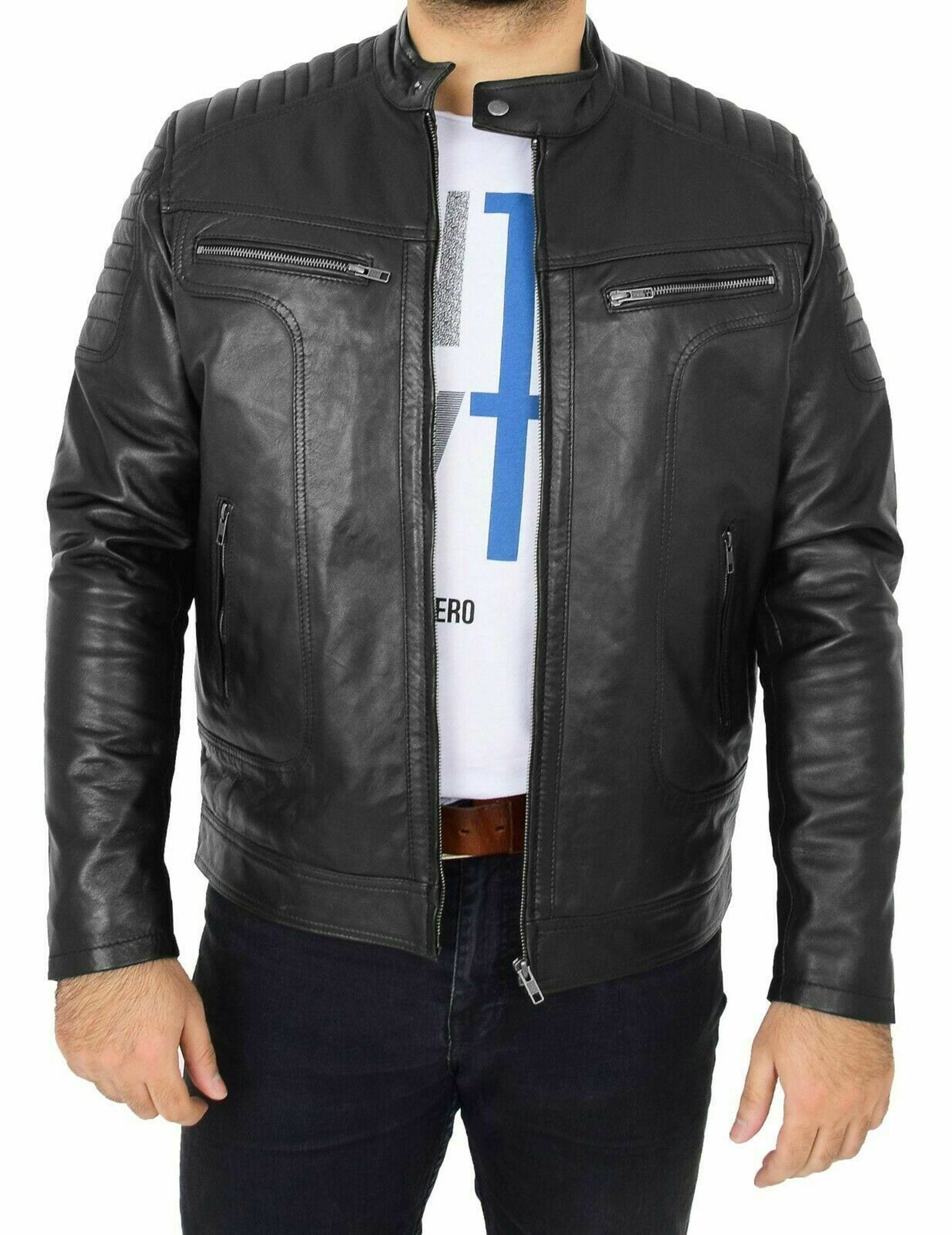 Mens Black Biker Leather Jacket