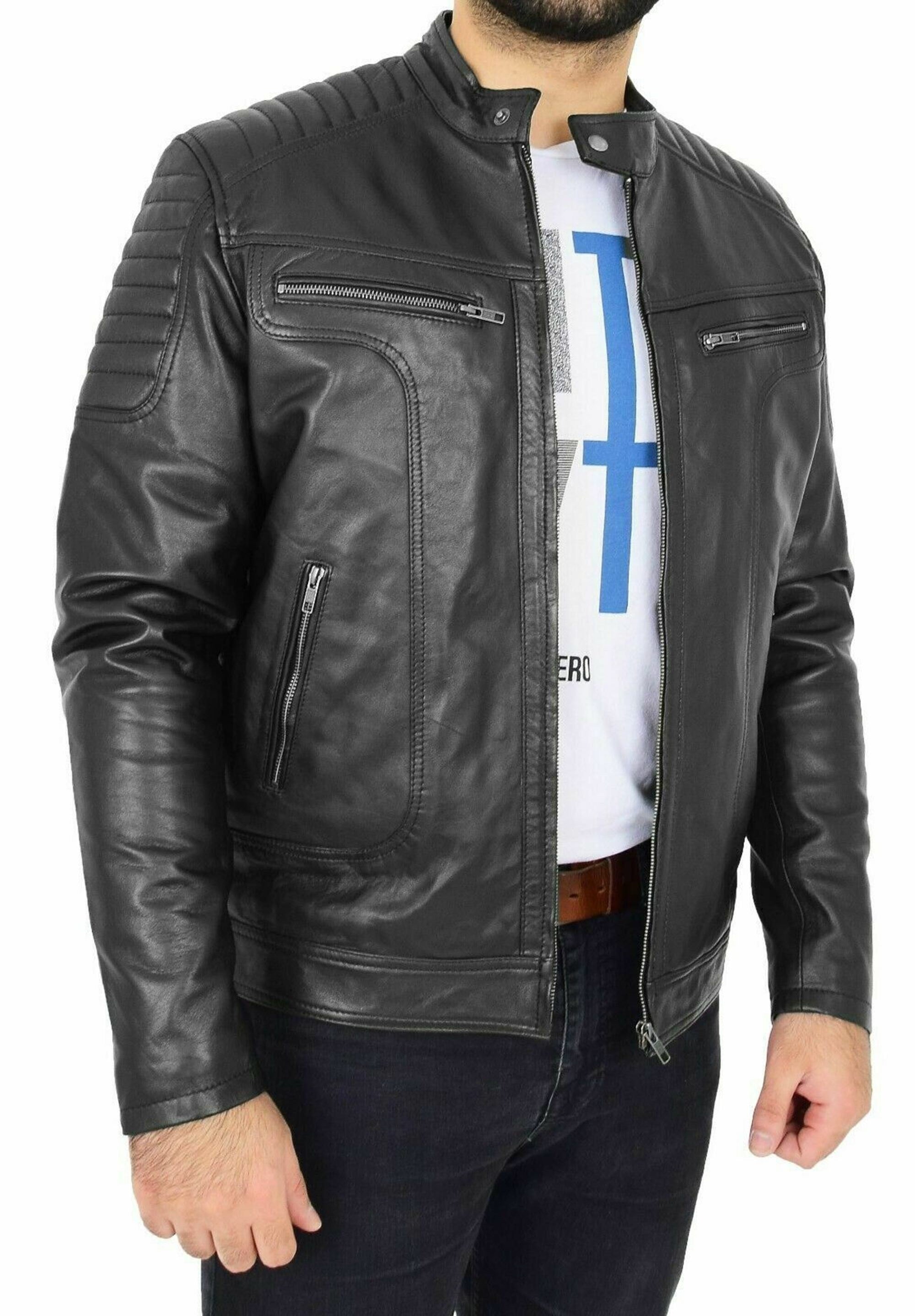 Mens Black Biker Leather Jacket