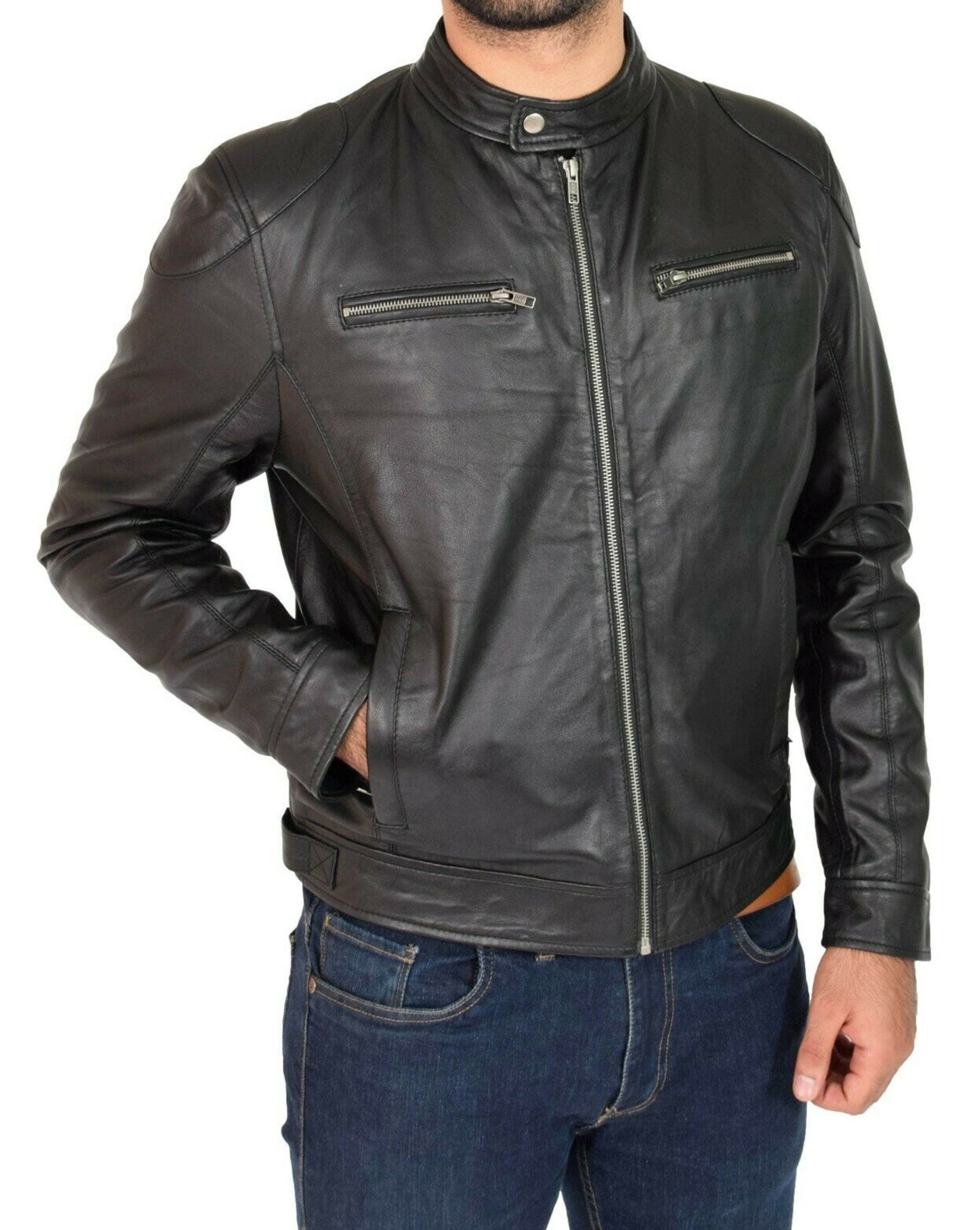 Motorcycle Black Leather Jacket for Men