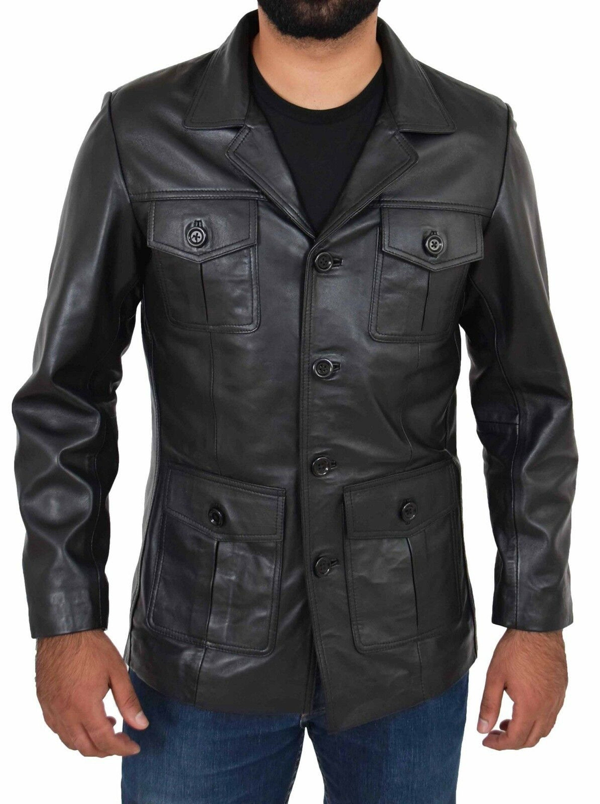 Men Black Four Pockets Coat