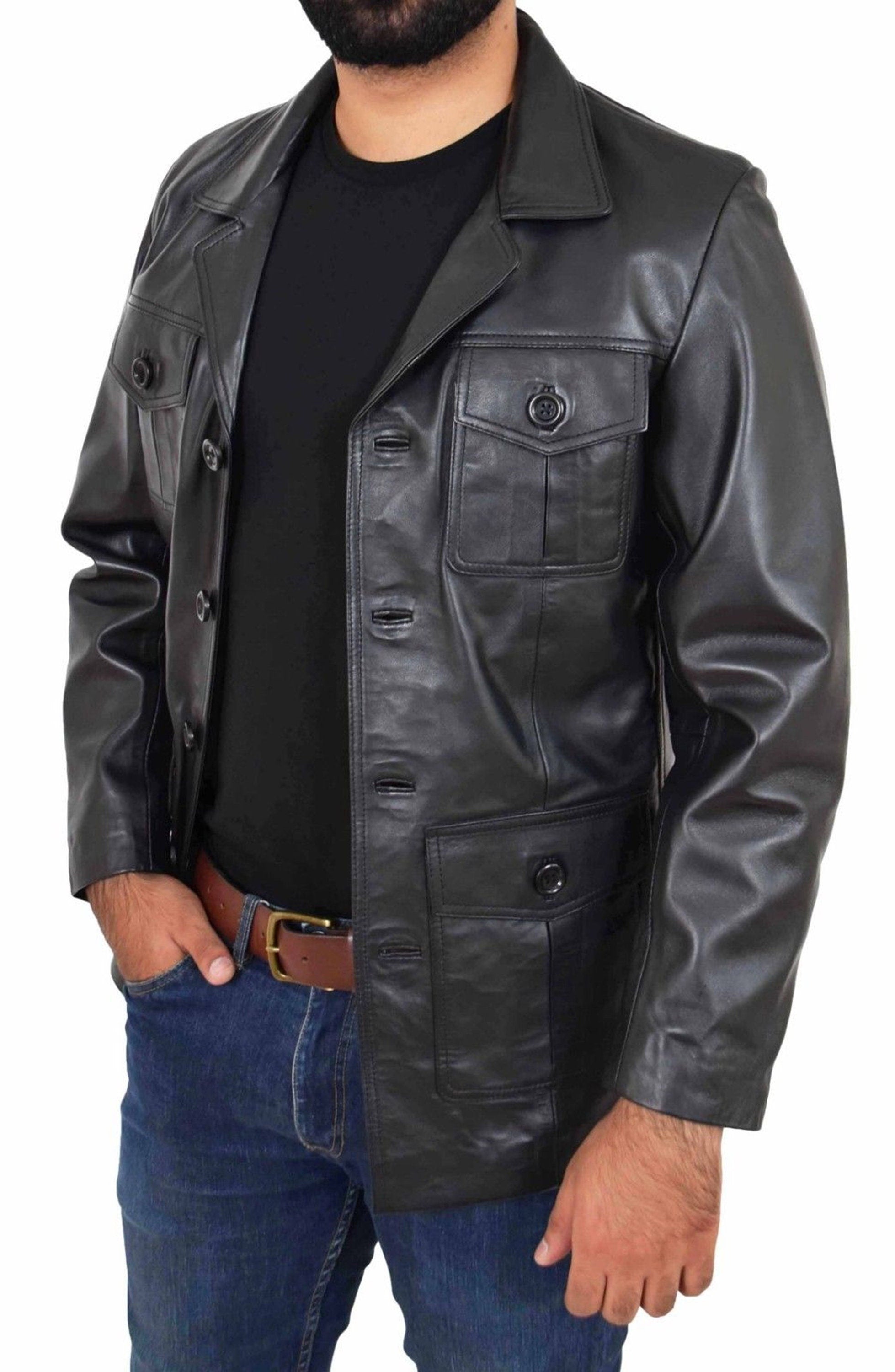 Men Black Four Pockets Coat
