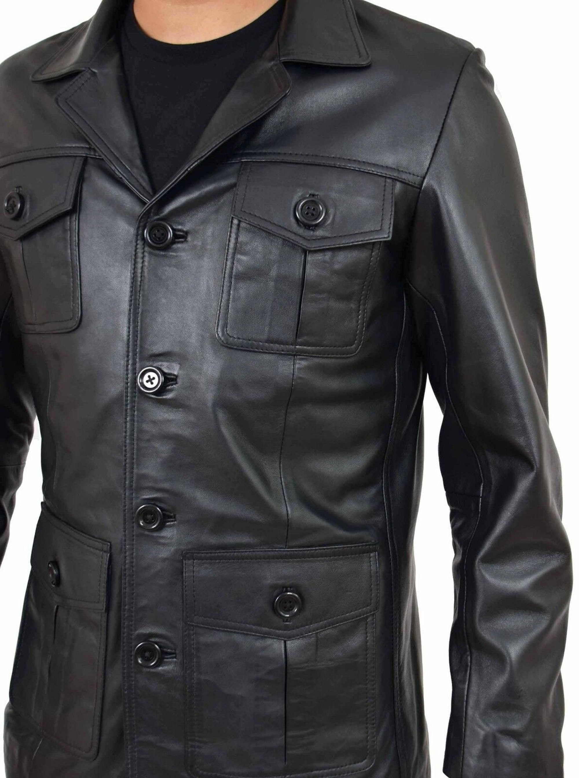 Men Black Four Pockets Coat