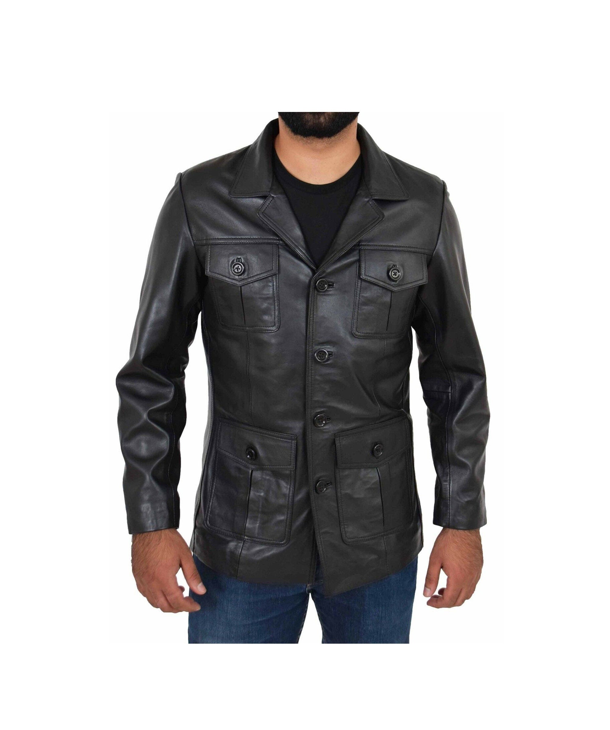 Men Black Four Pockets Coat