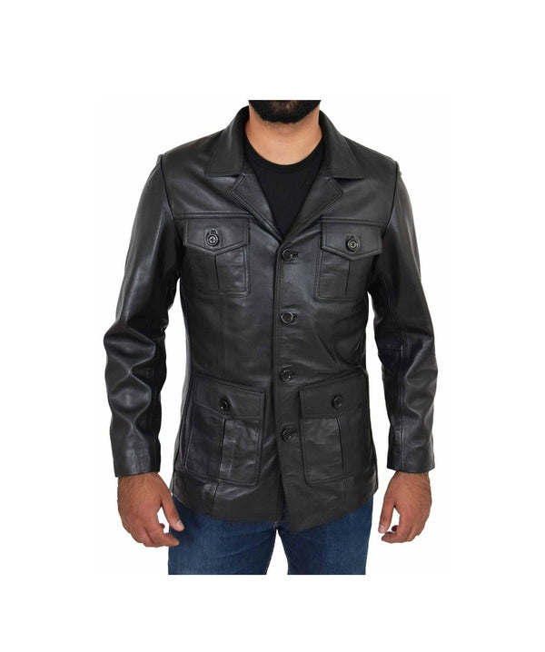 Men Black Four Pockets Coat