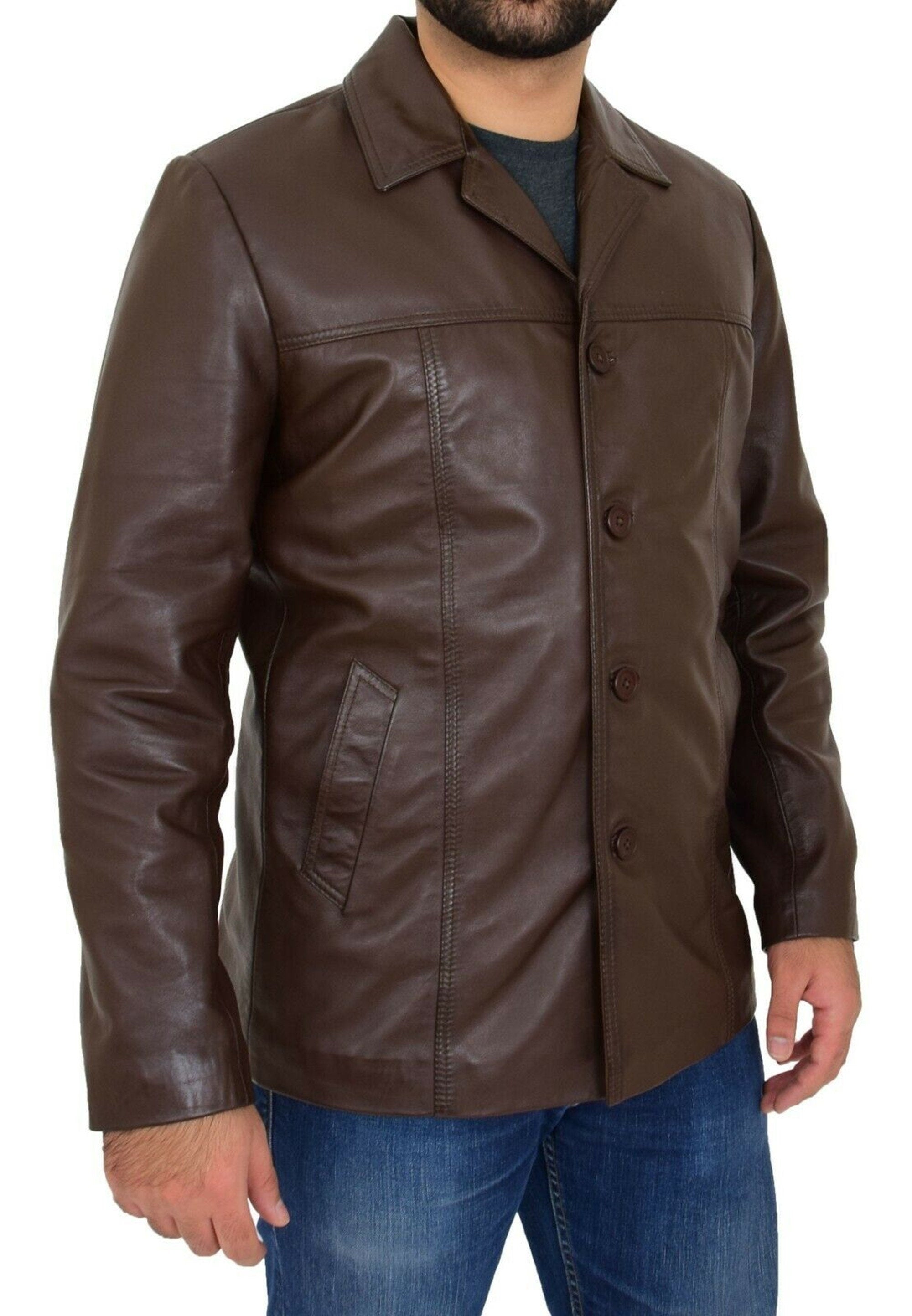 Brown Leather Long Coat for Men
