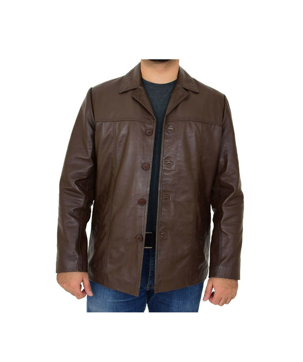 Brown Leather Long Coat for Men