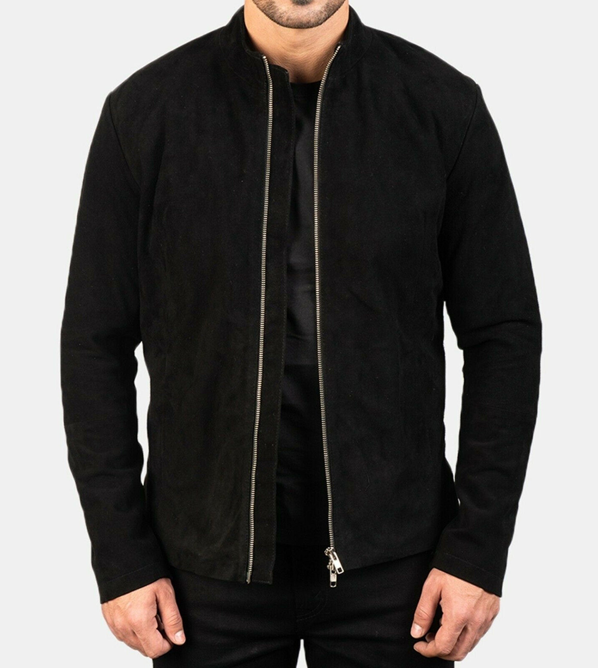 Men Genuine Black Suede Leather Jacket