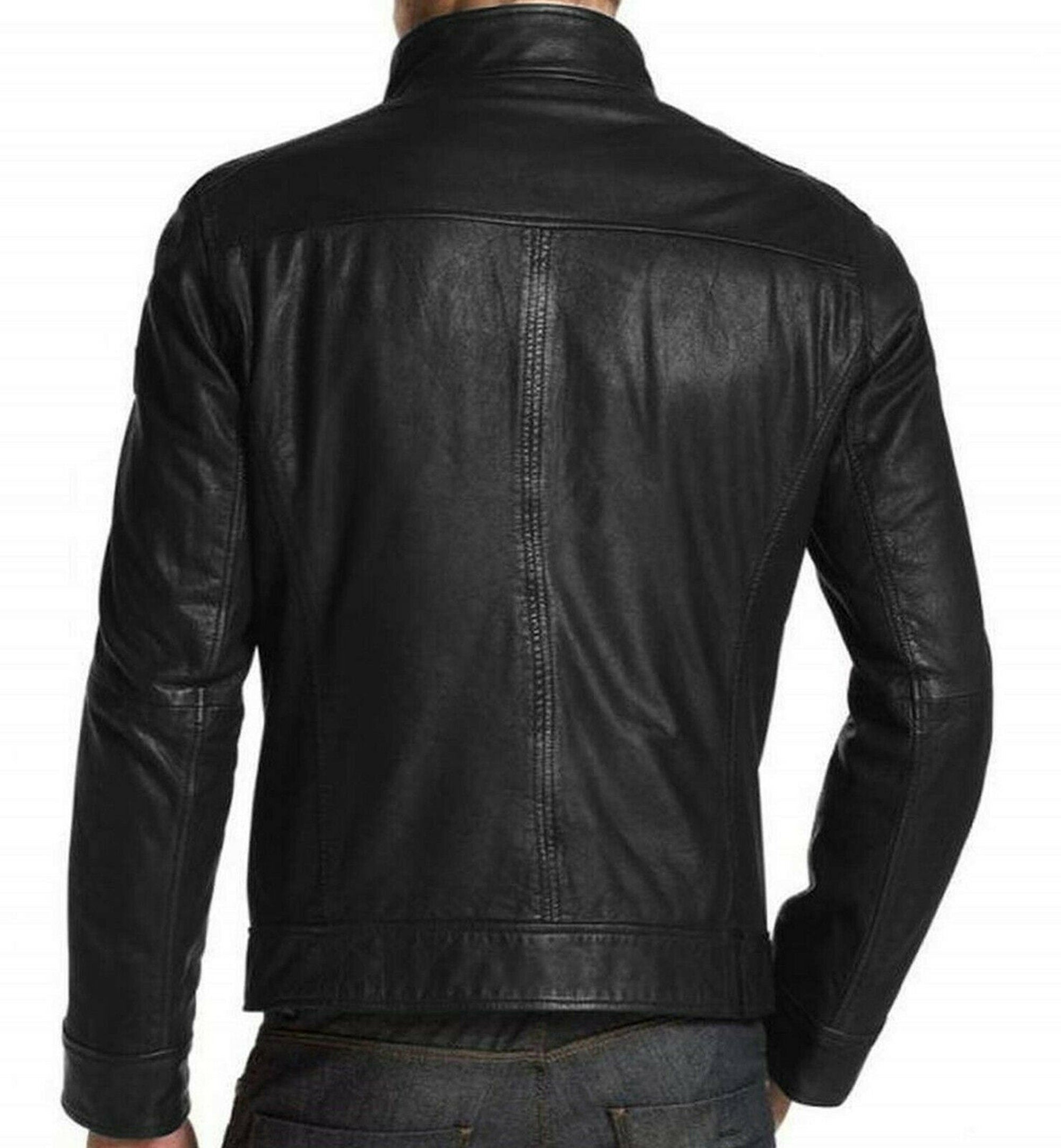 Mens Genuine Black Biker Leather Jacket