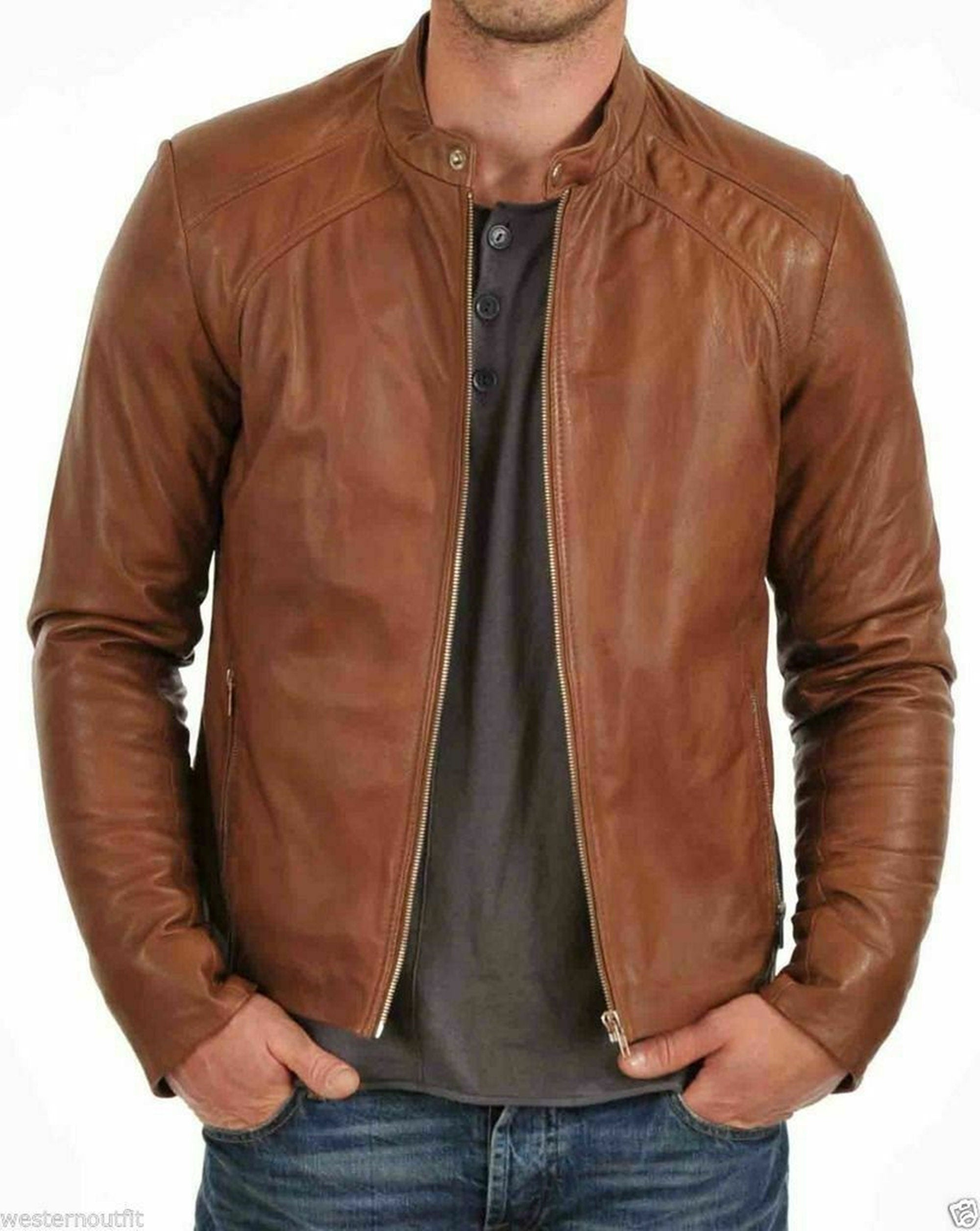 Tan Motorcycle Biker Slim fit jacket