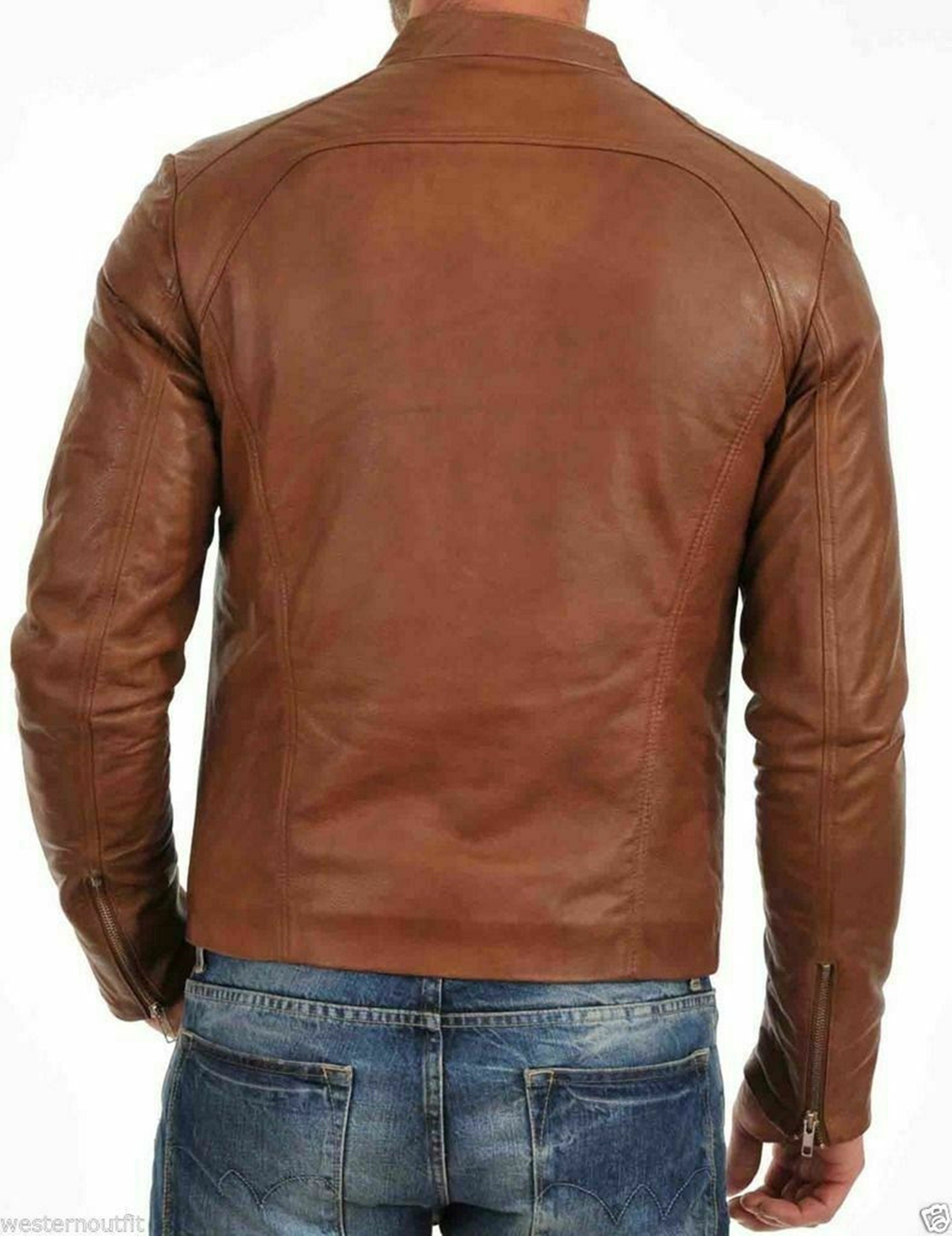 Tan Motorcycle Biker Slim fit jacket
