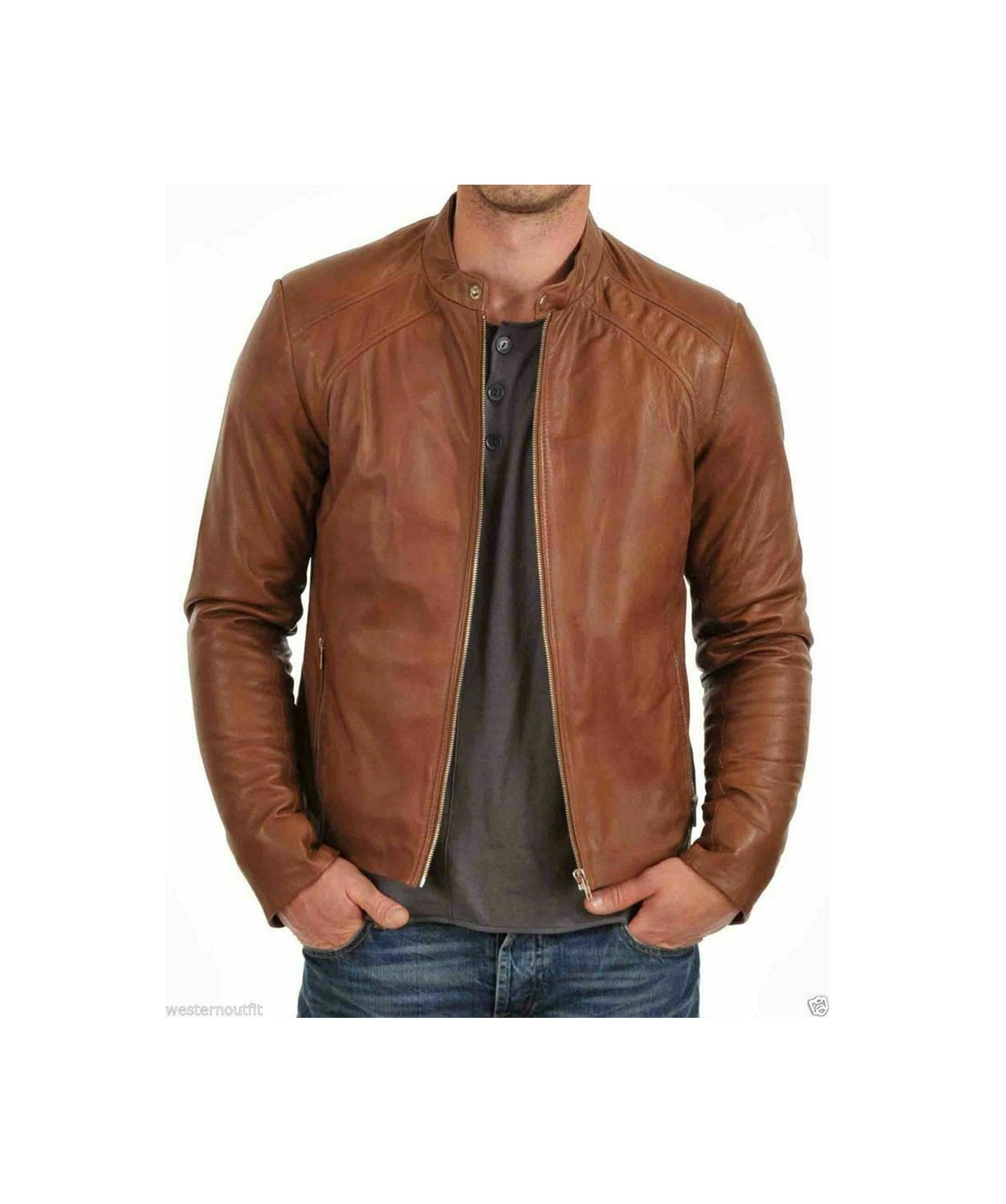 Tan Motorcycle Biker Slim fit jacket