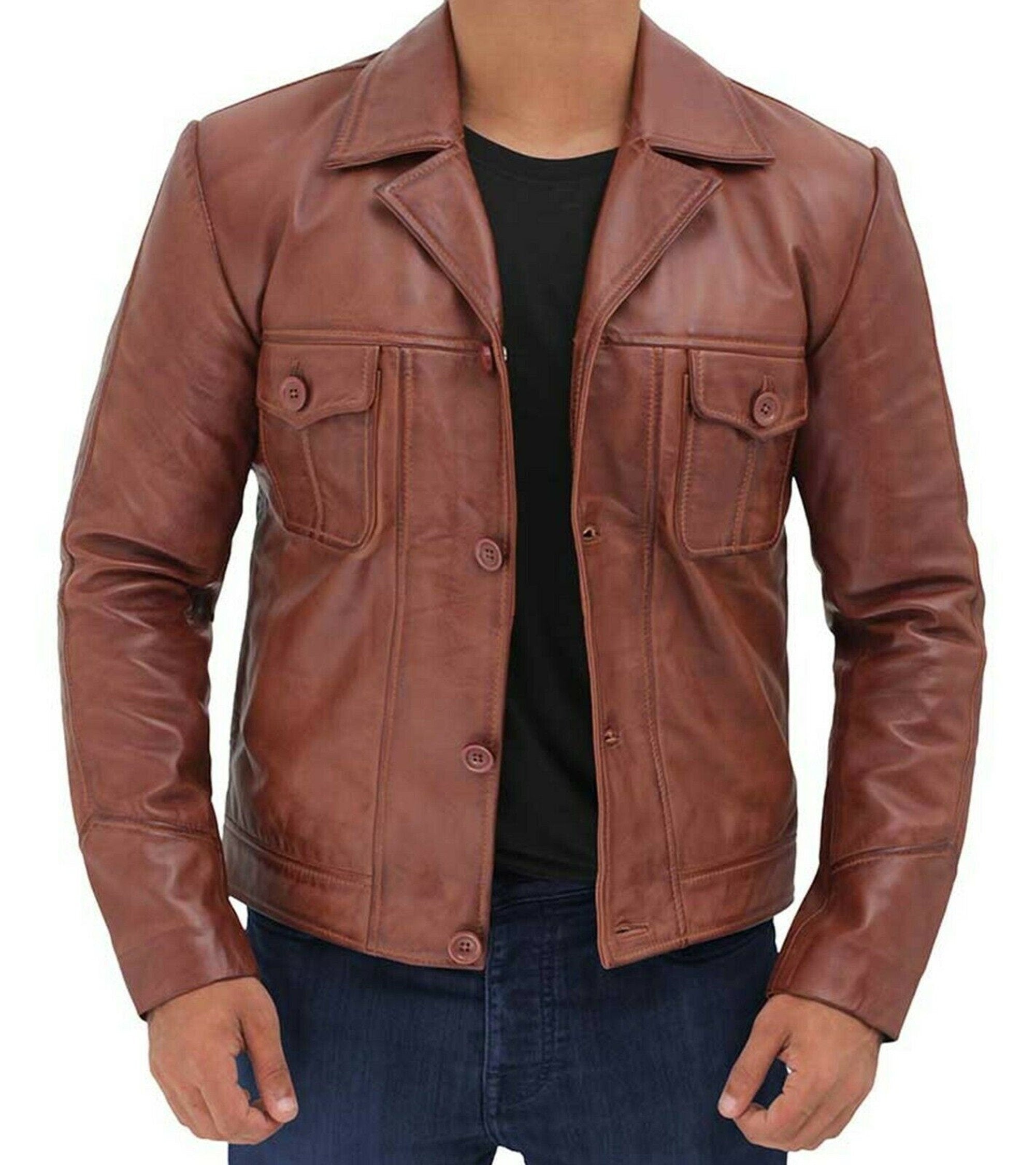Mens Real Wax Brown Leather Shirt
