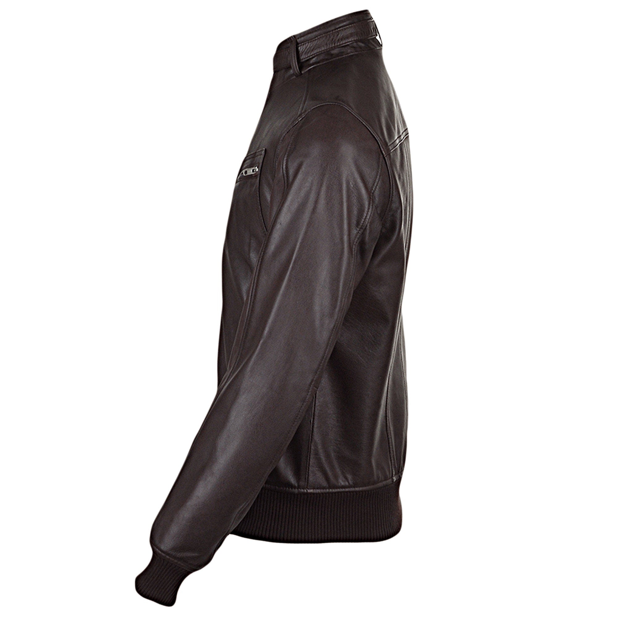 Men's Brown Genuine Leather Bomber Rib Jacket
